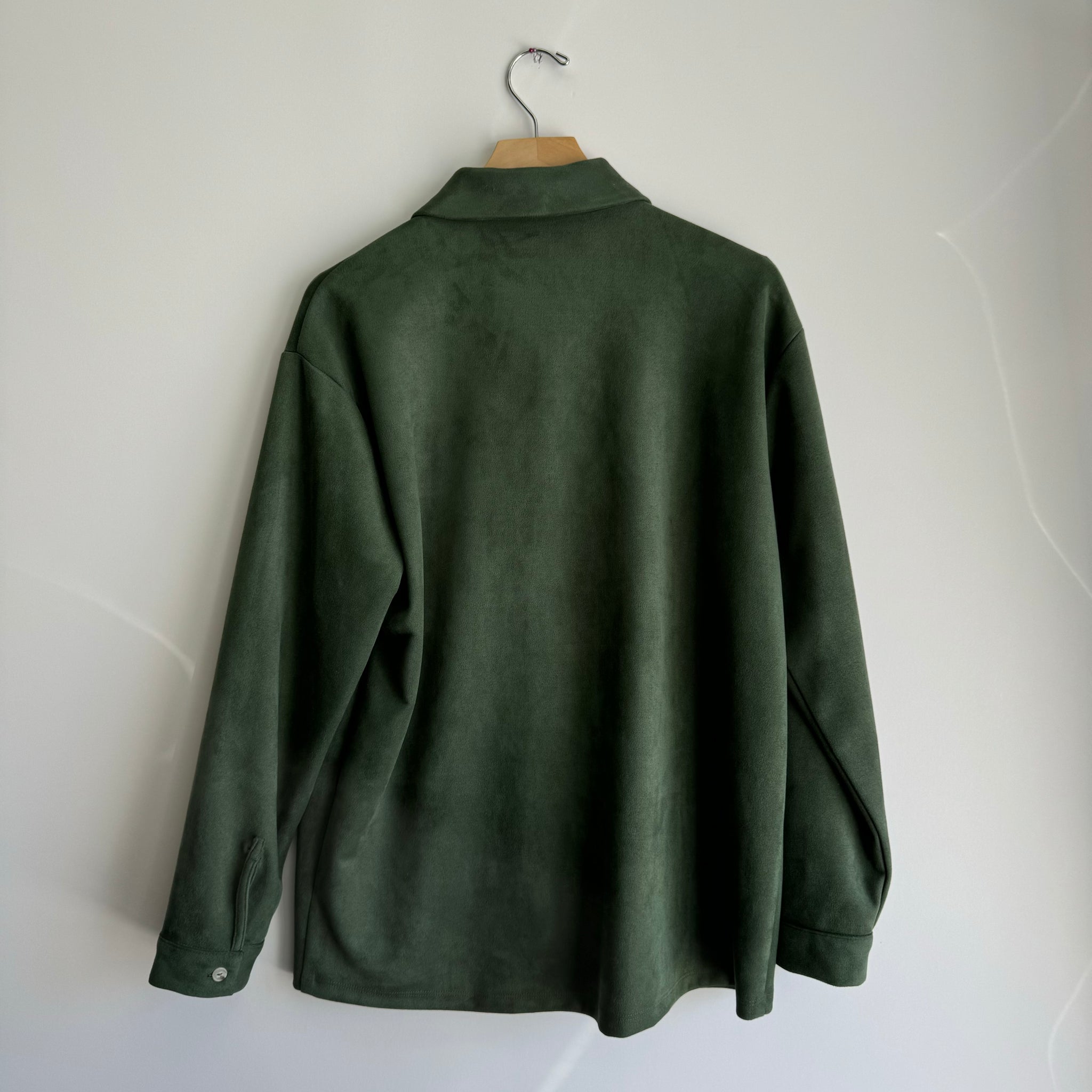 Faux Suede Button Up Top - Forest Green