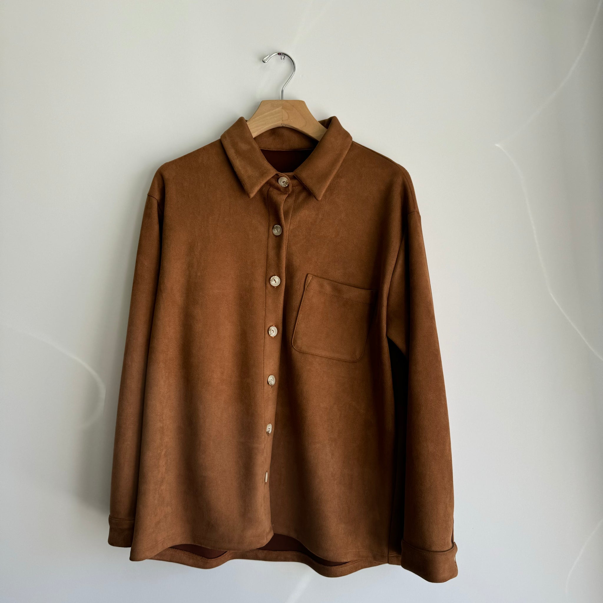 Faux Suede Button Up Top - Camel