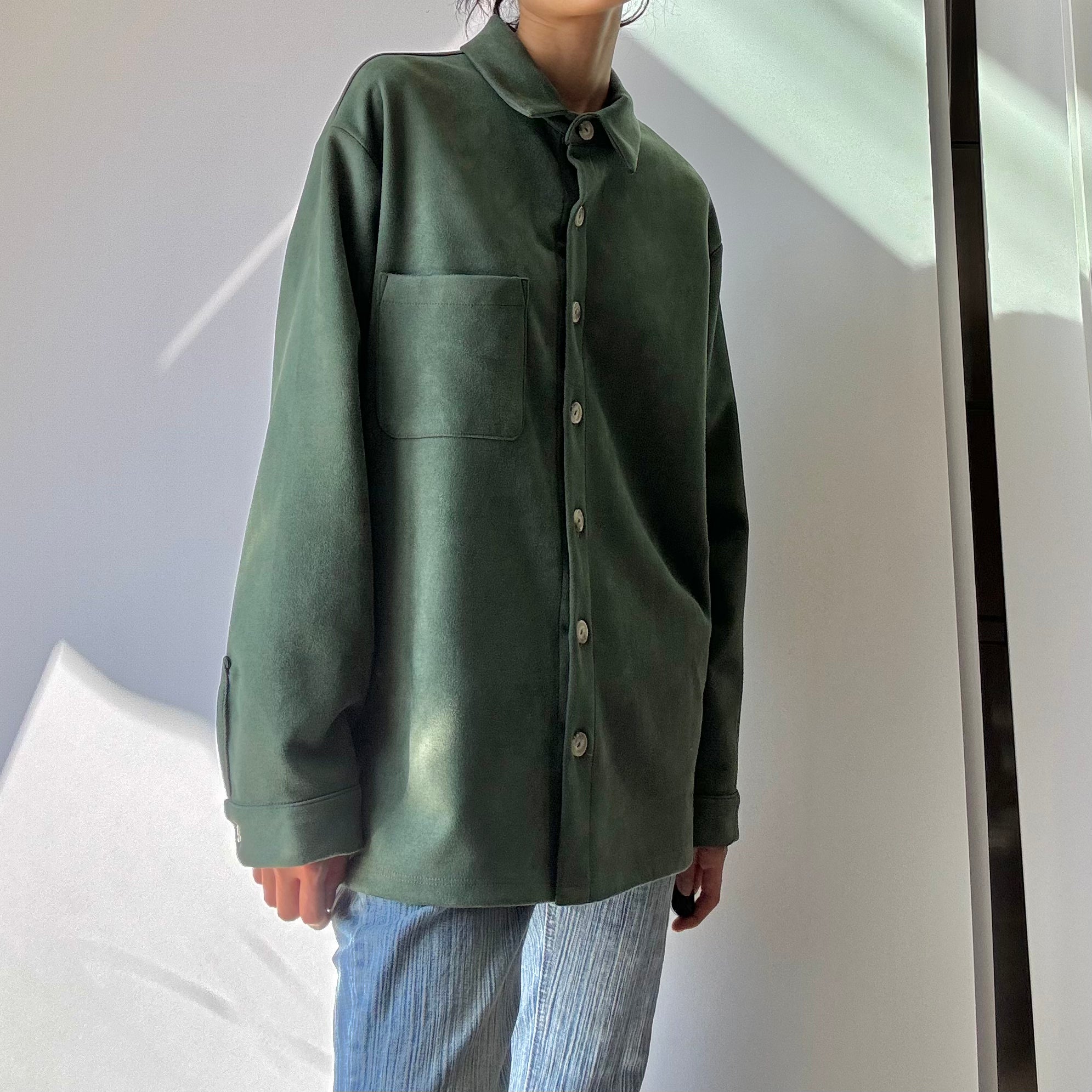 Faux Suede Button Up Top - Forest Green