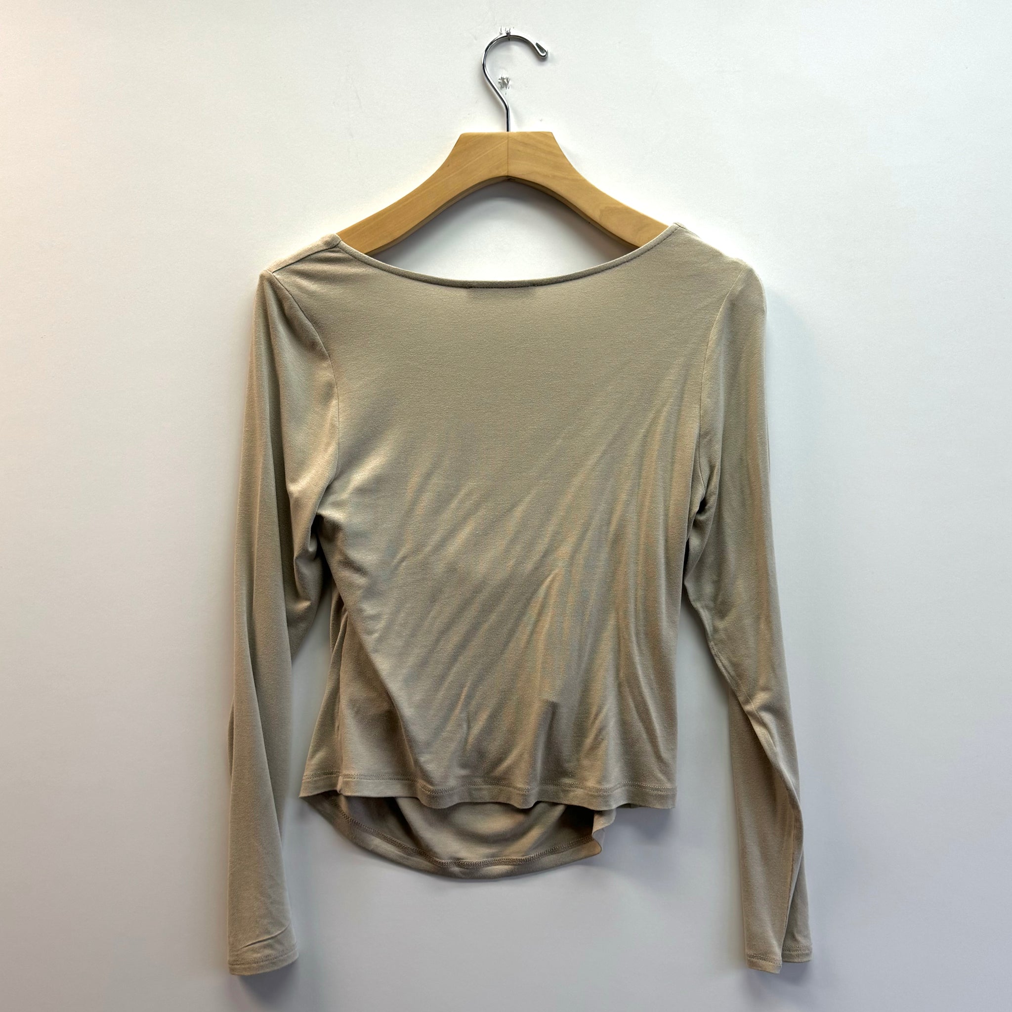 Square Neck Cowl Front Long Sleeve Top - Mushroom