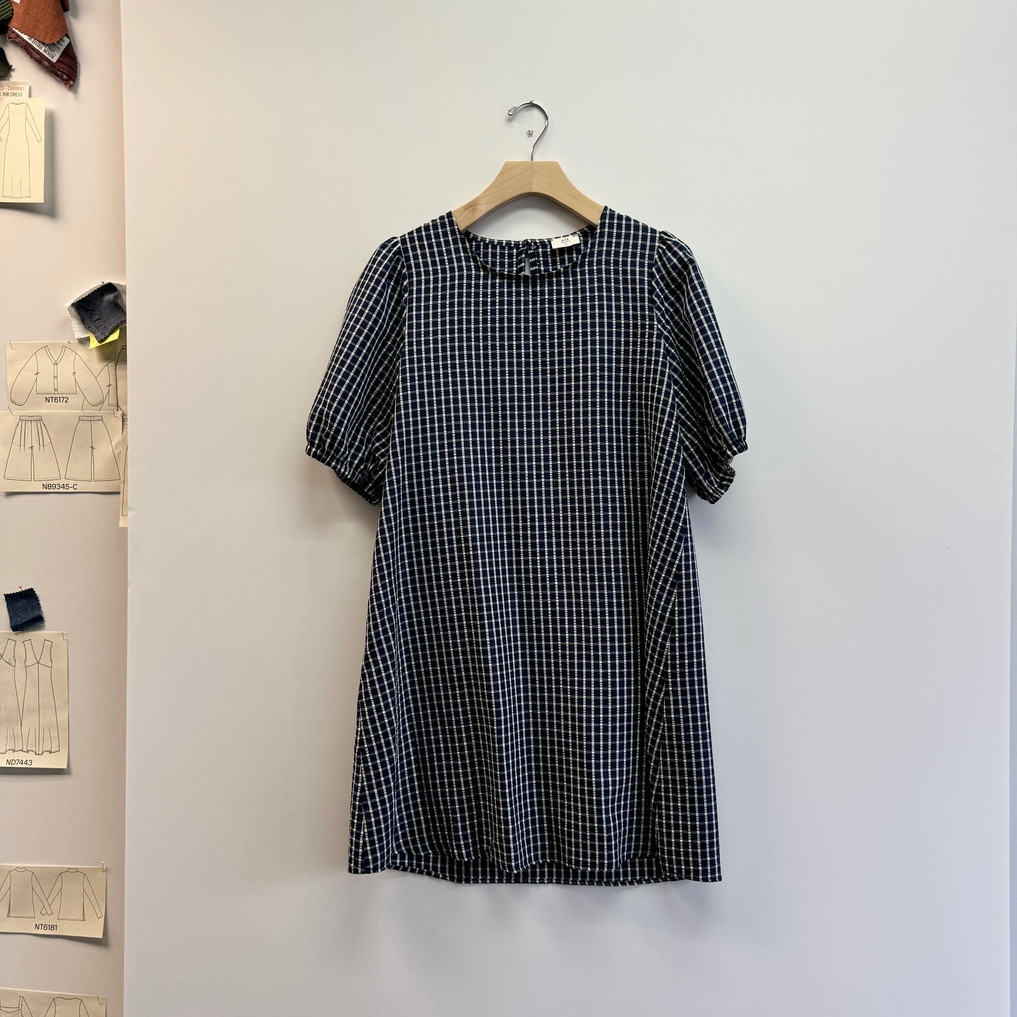 Gingham Midi Dress - Navy/White