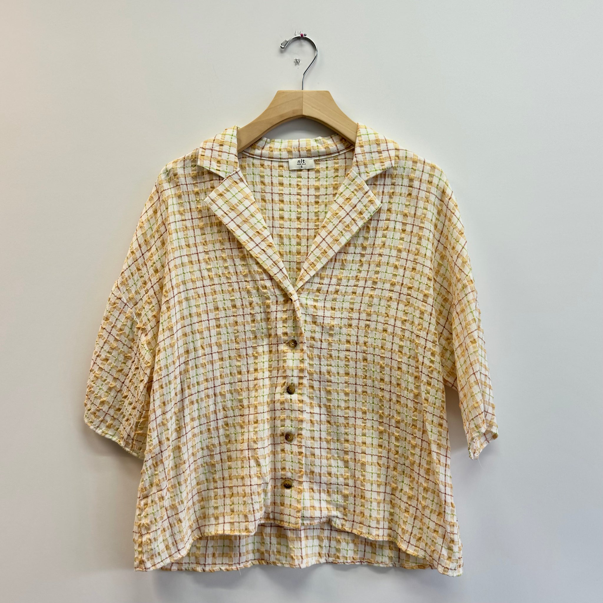 Deadstock Plaid Button Down Shirt - Ivory/Yellow/Lime