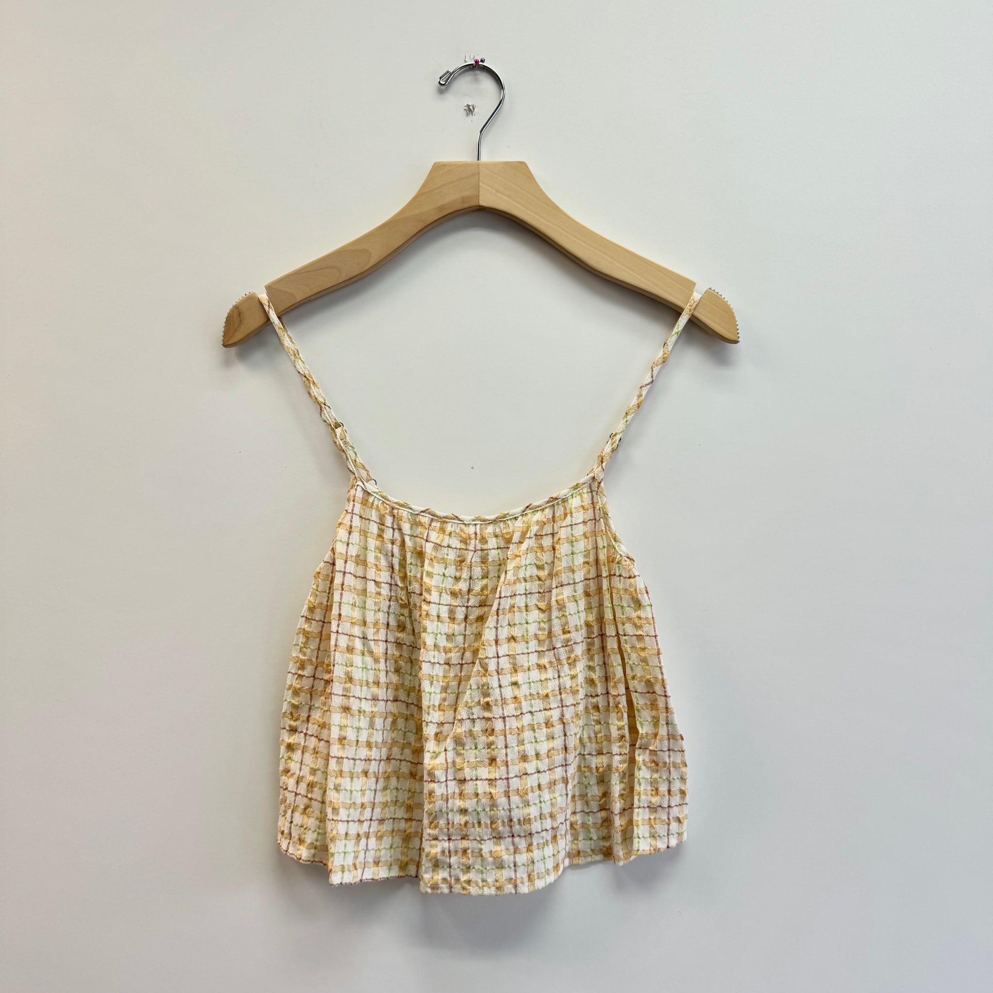 Deadstock A-Line Plaid Blouse - Ivory/Yellow/Lime