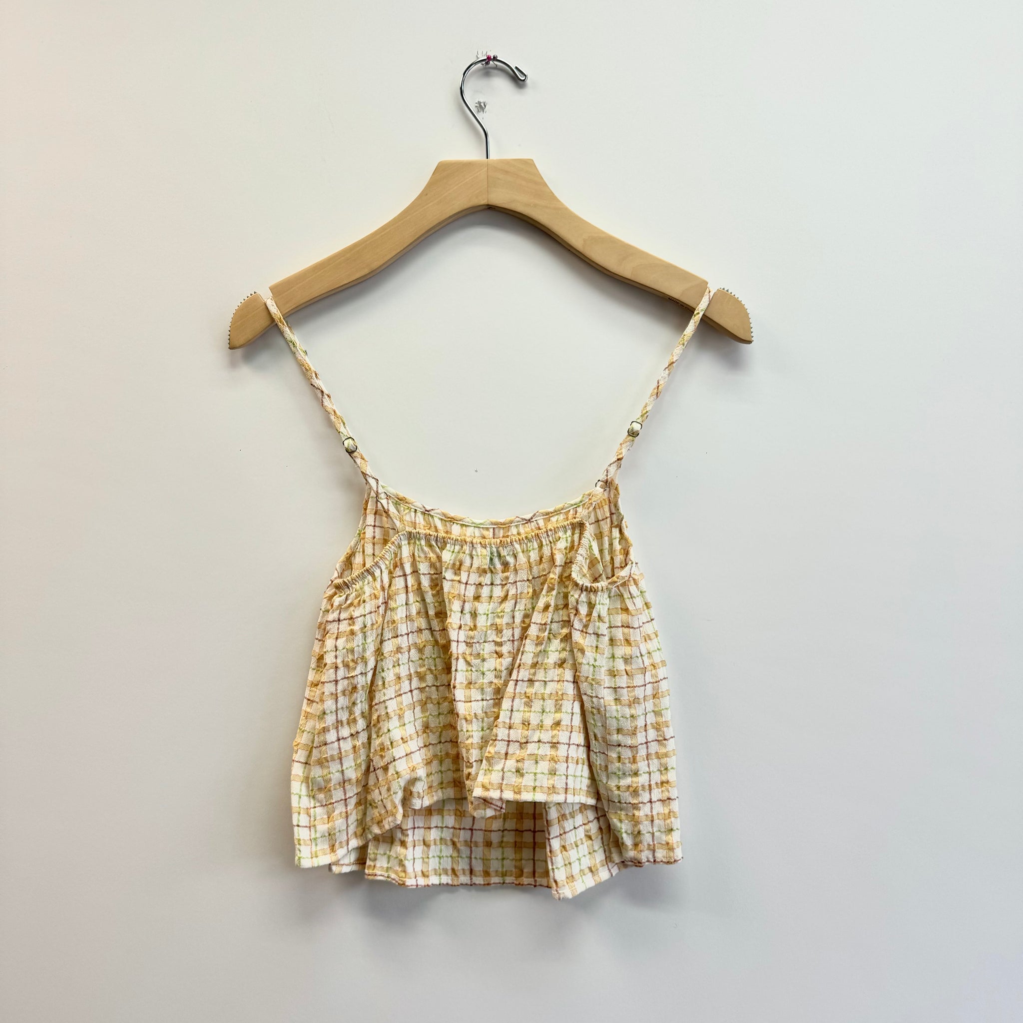 Deadstock A-Line Plaid Blouse - Ivory/Yellow/Lime