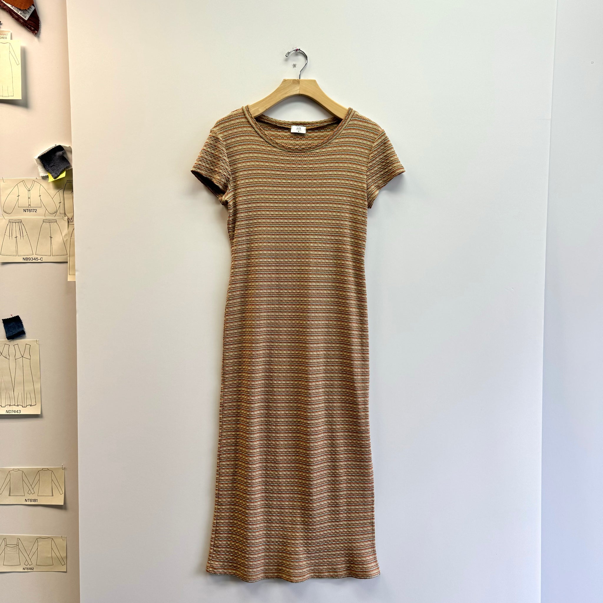 Striped Short Sleeve Midi Dress - Rust/Gold