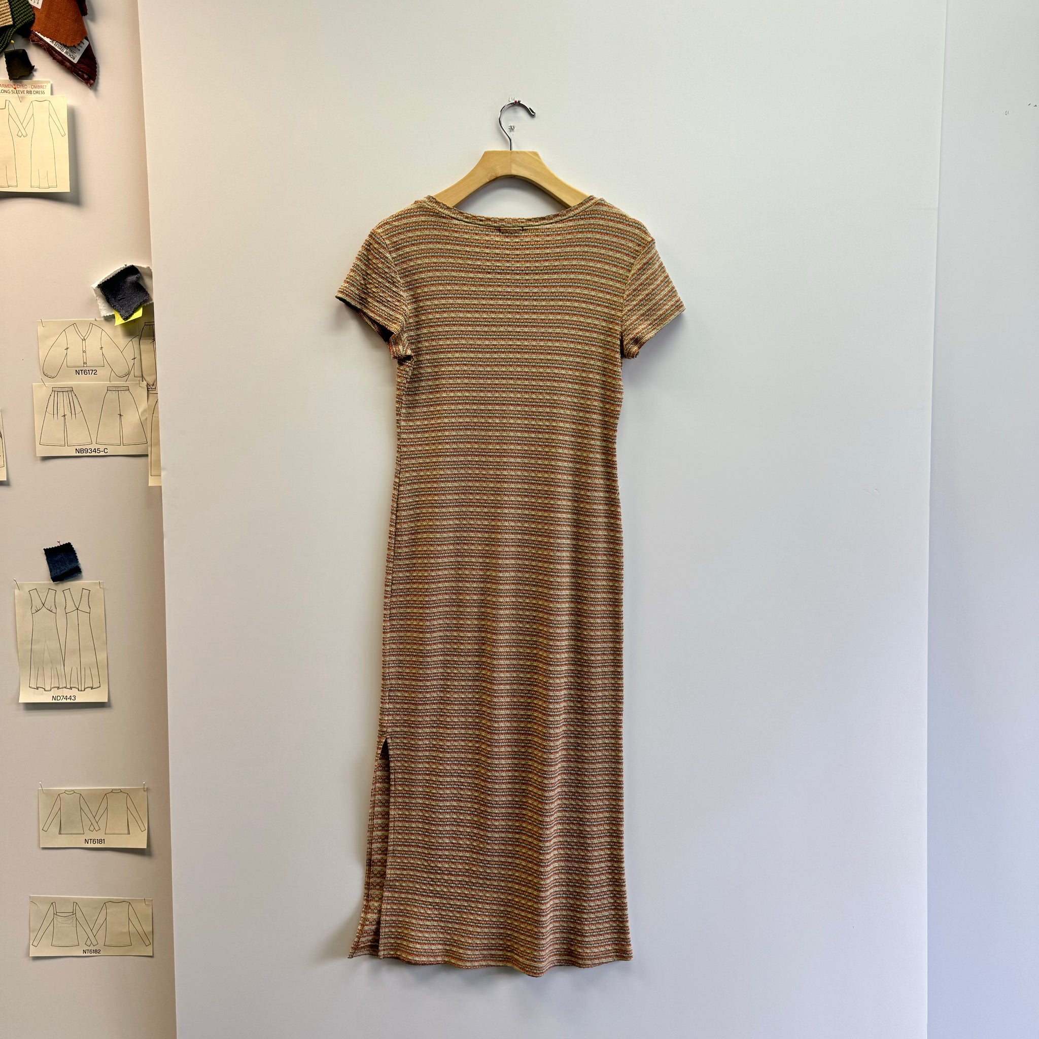 Striped Short Sleeve Midi Dress - Rust/Gold