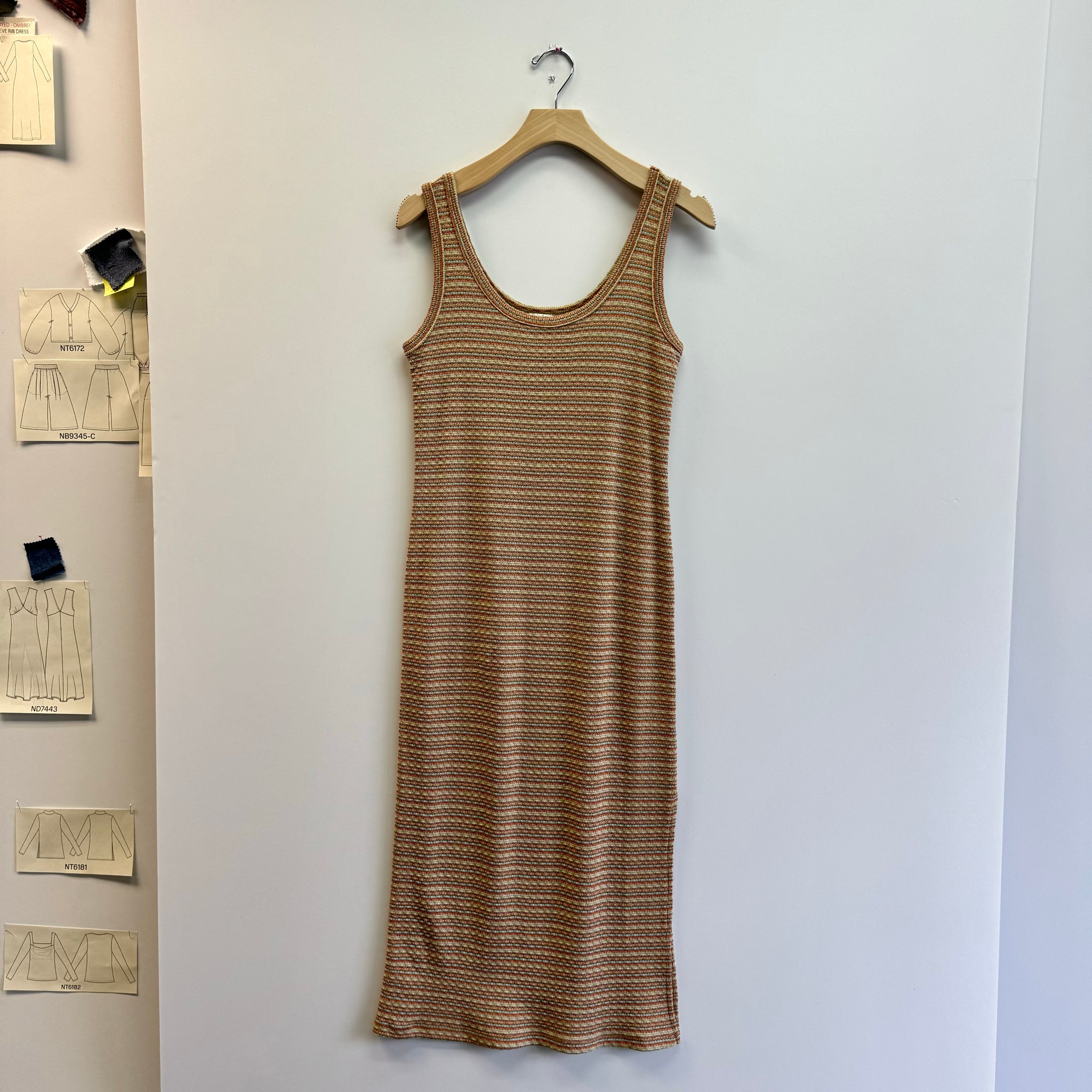 Striped U-neck Midi Dress - Rust/Gold