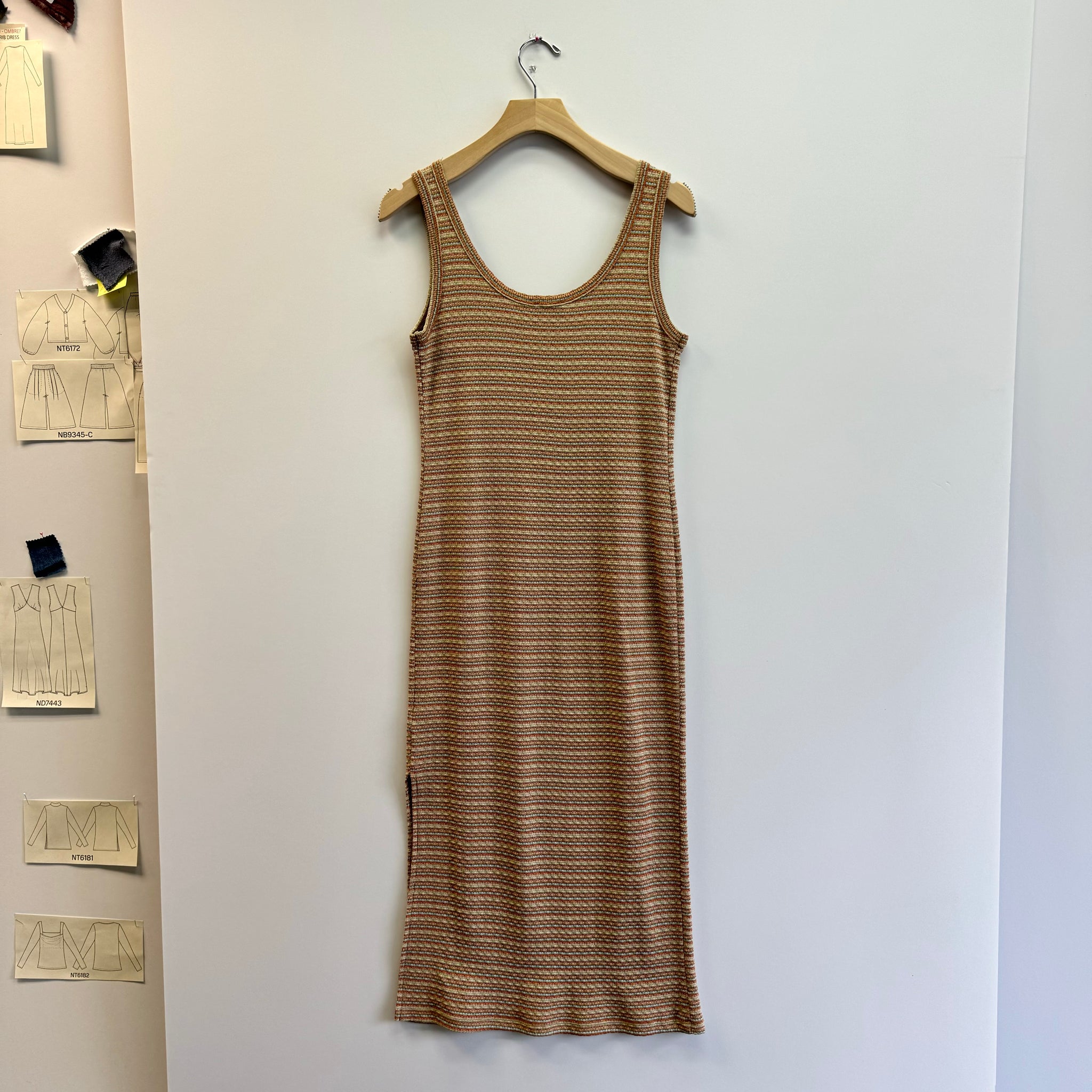 Striped U-neck Midi Dress - Rust/Gold