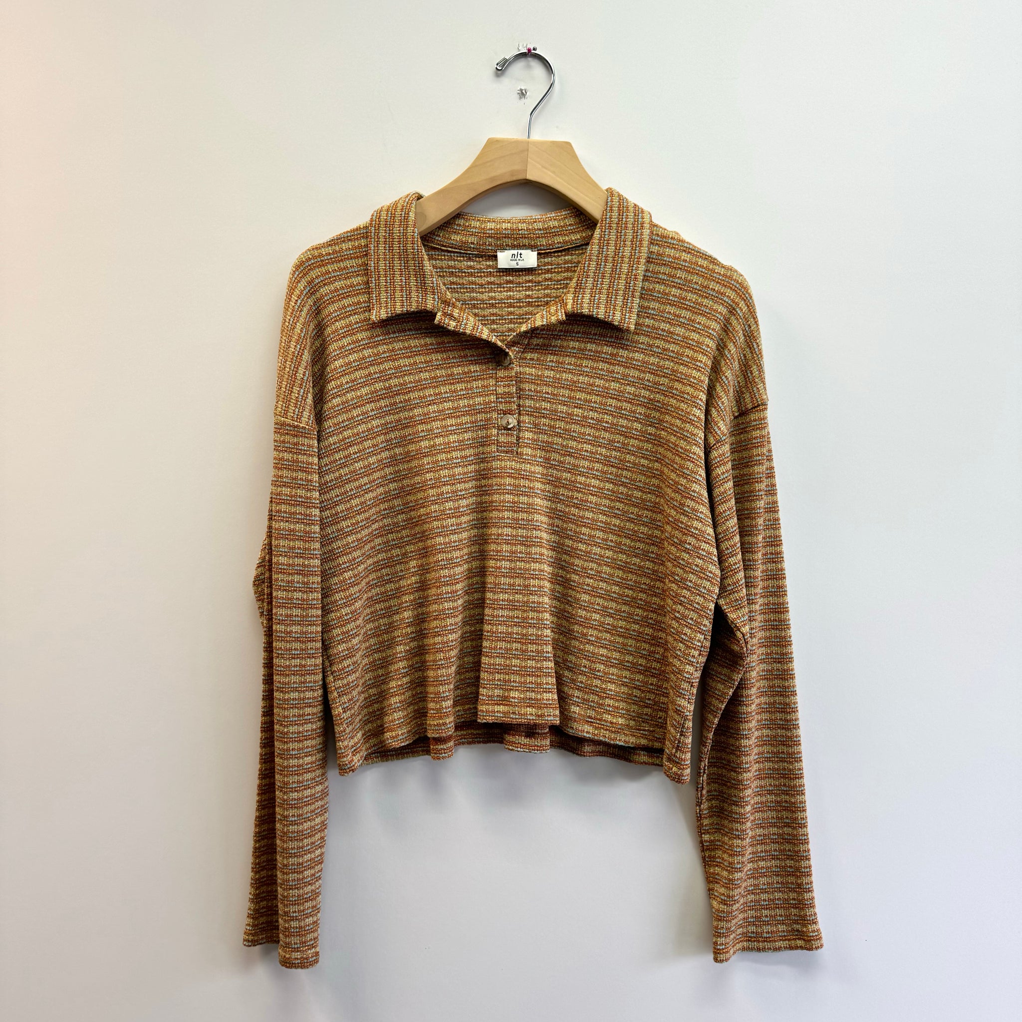 Striped Polo Top - Rust/Gold