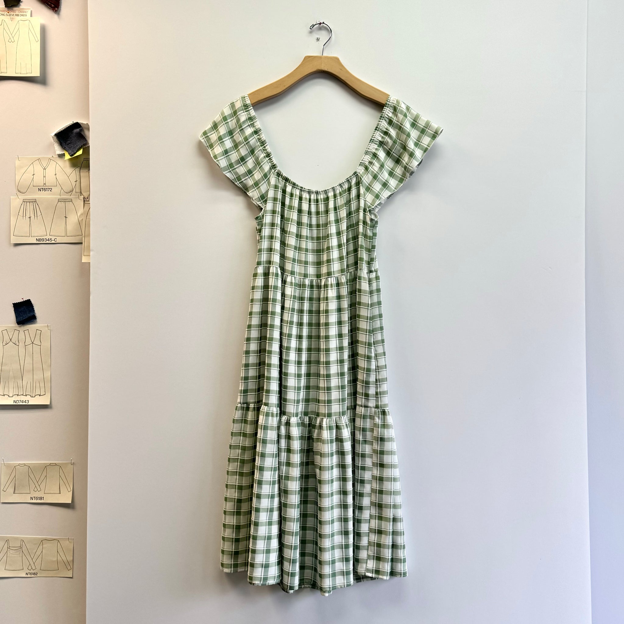 Tiered Plaid Dress - Sage/White