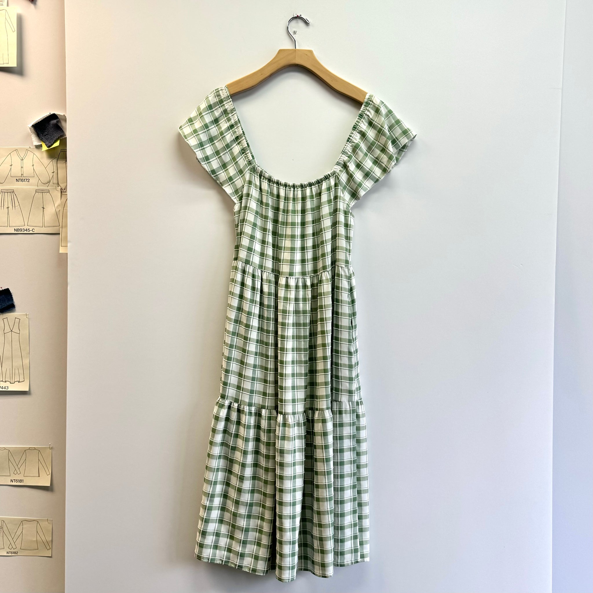 Tiered Plaid Dress - Sage/White