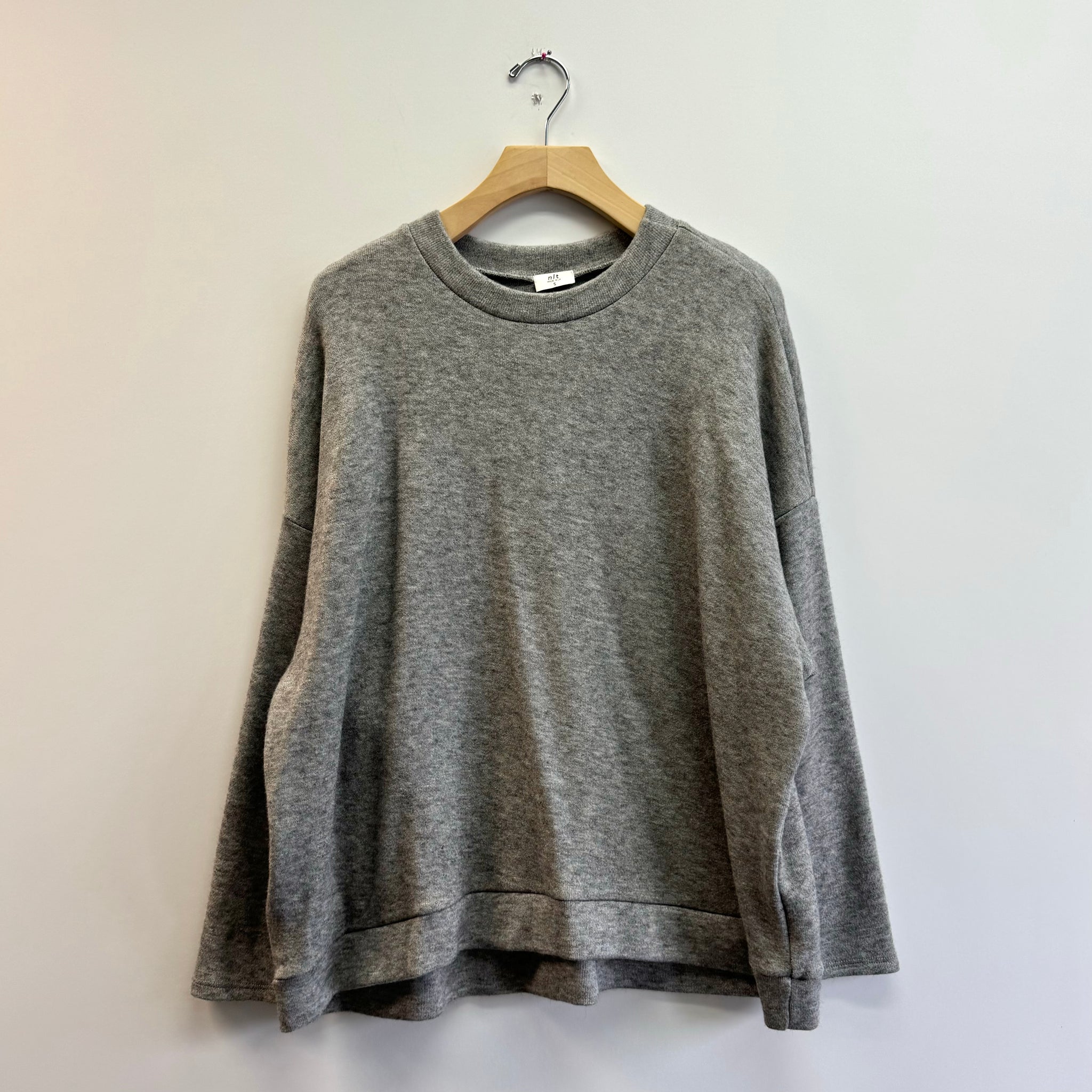 Oversized Faux Cashmere Crewneck Sweater - H Grey