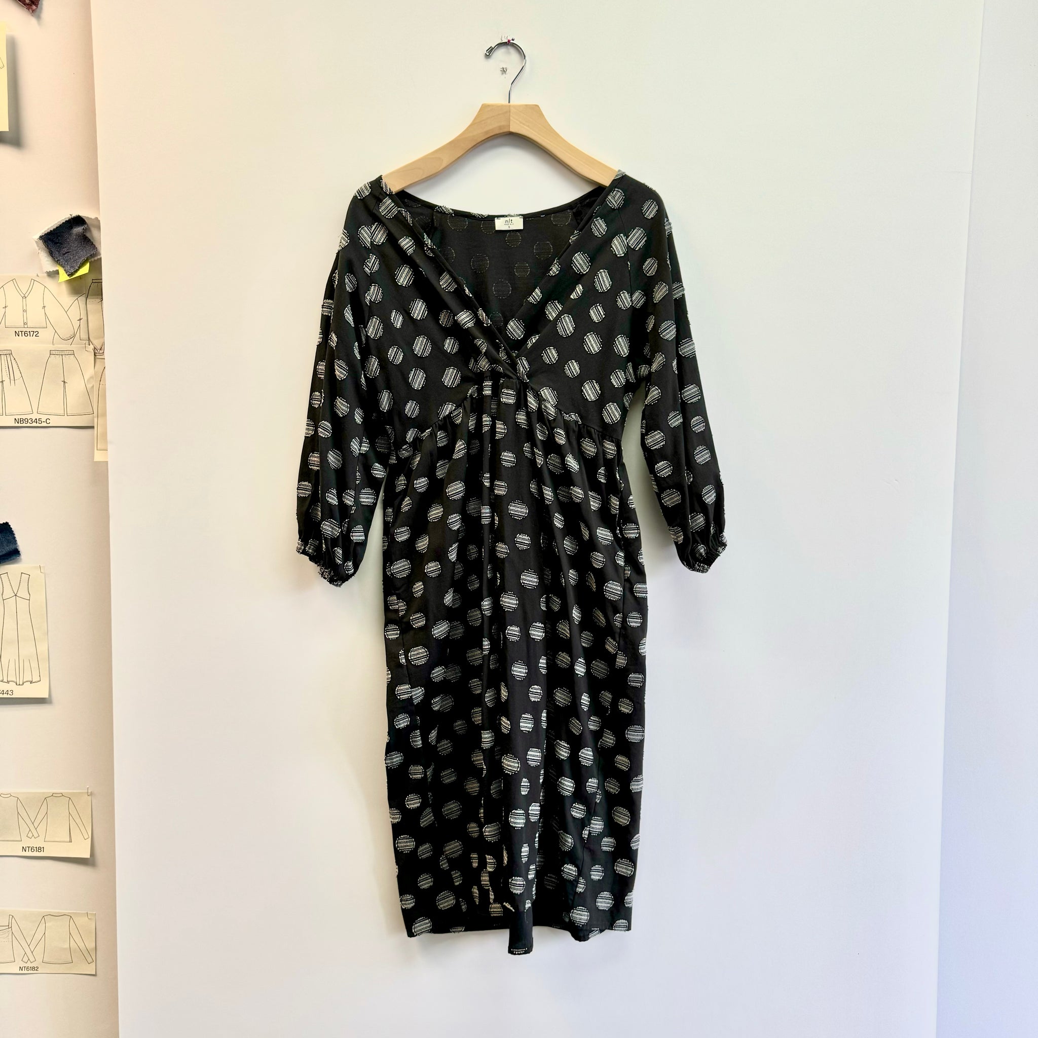 Crossover Embroidered Dot Dress - Black