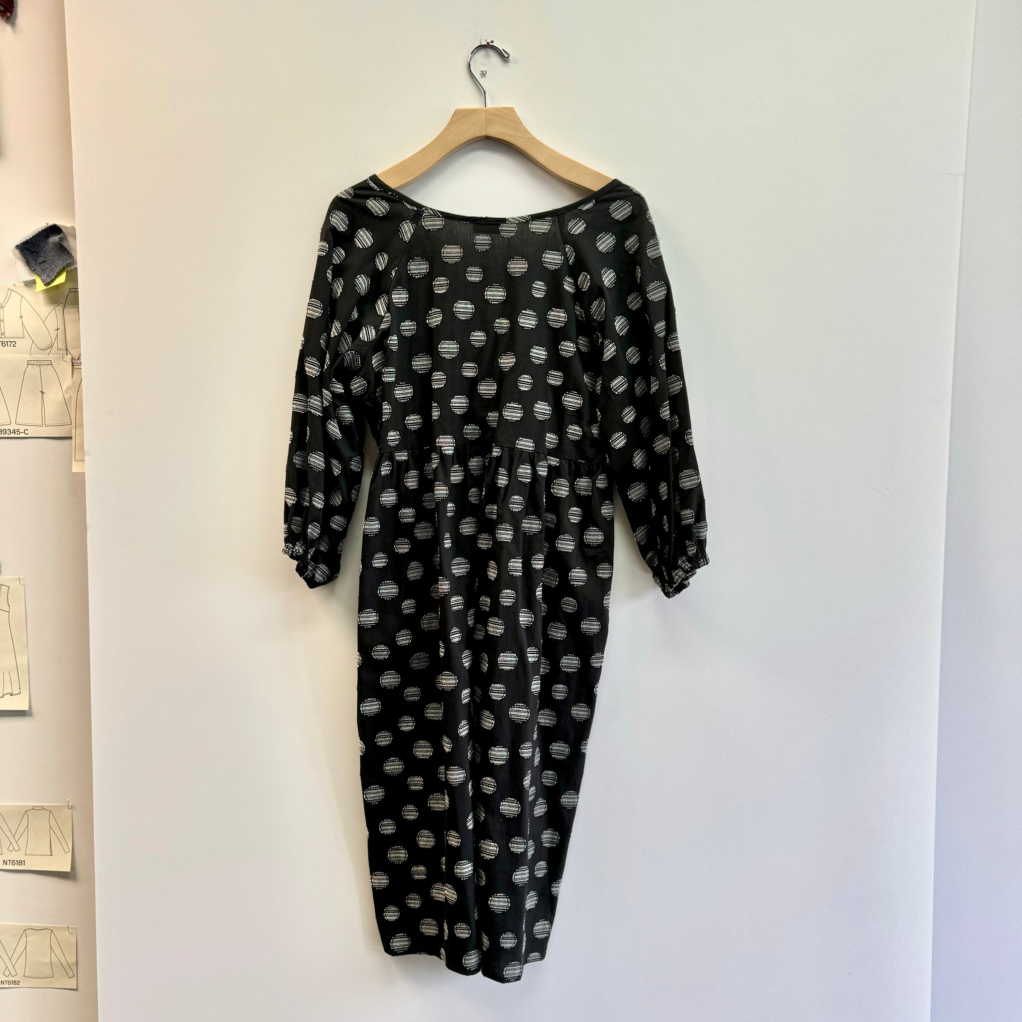 Crossover Embroidered Dot Dress - Black