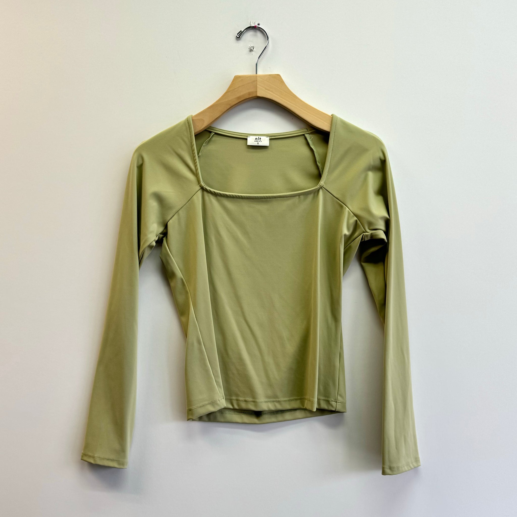 Square Neck Long Sleeve Top - Pistachio