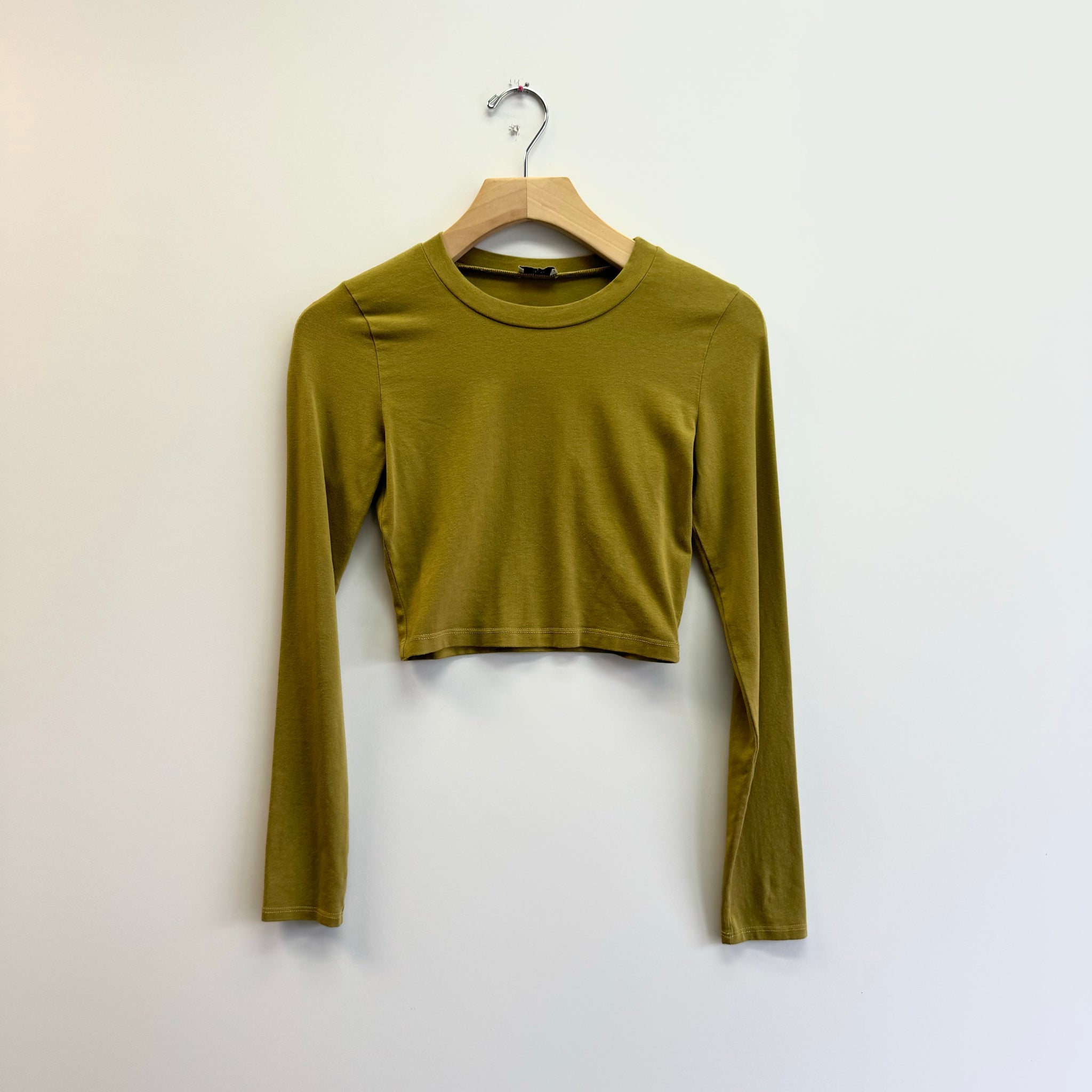 Hemp Cotton Jersey Spandex Crop Long Sleeve Tee - Acid Green