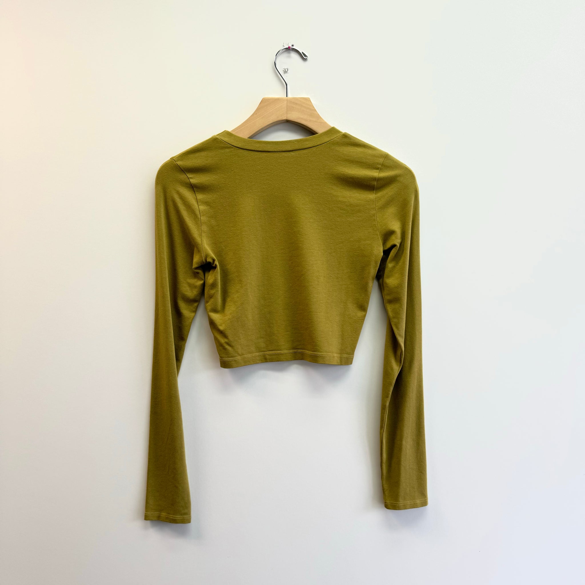 Hemp Cotton Jersey Spandex Crop Long Sleeve Tee - Acid Green