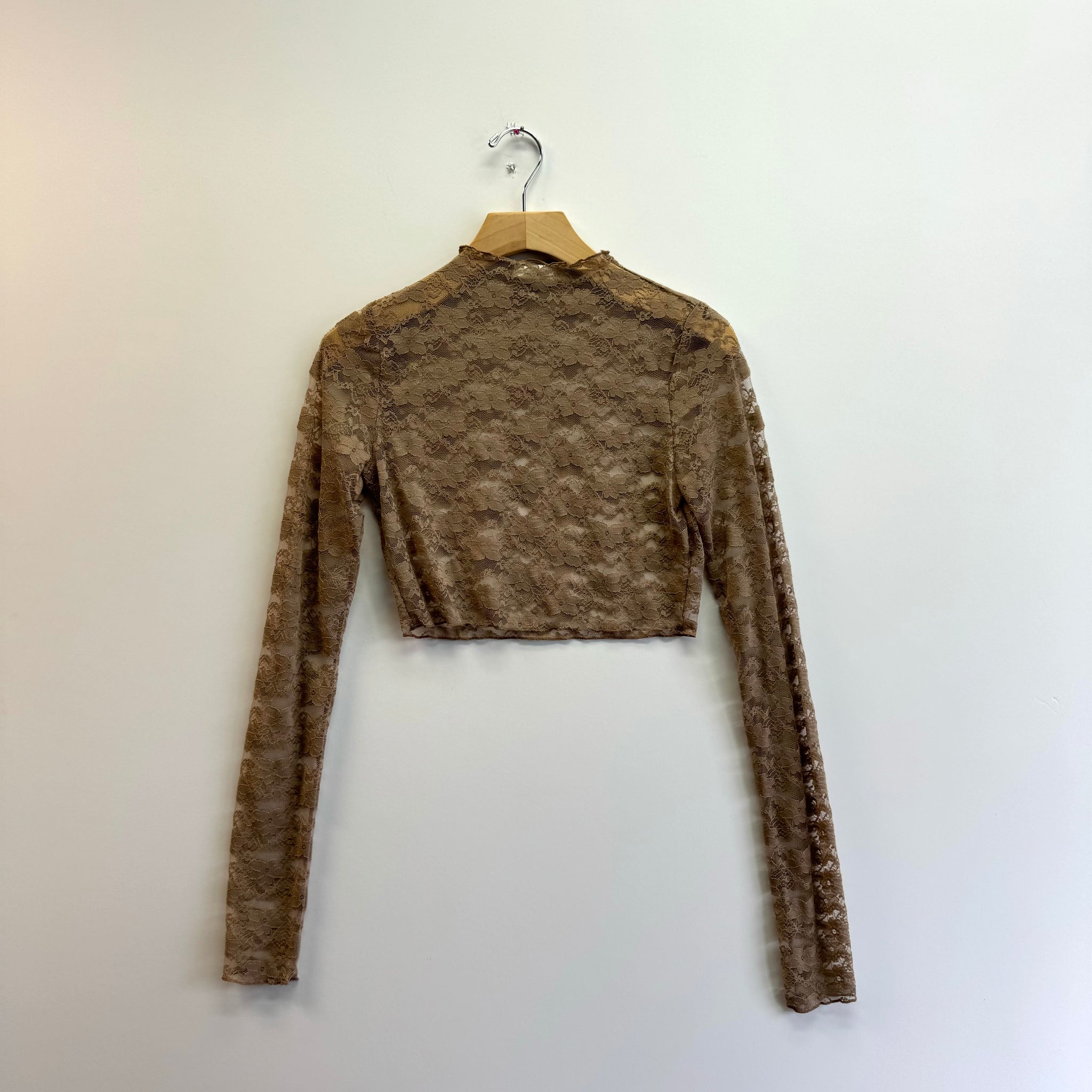 Lace Mockneck Crop Top - Taupe