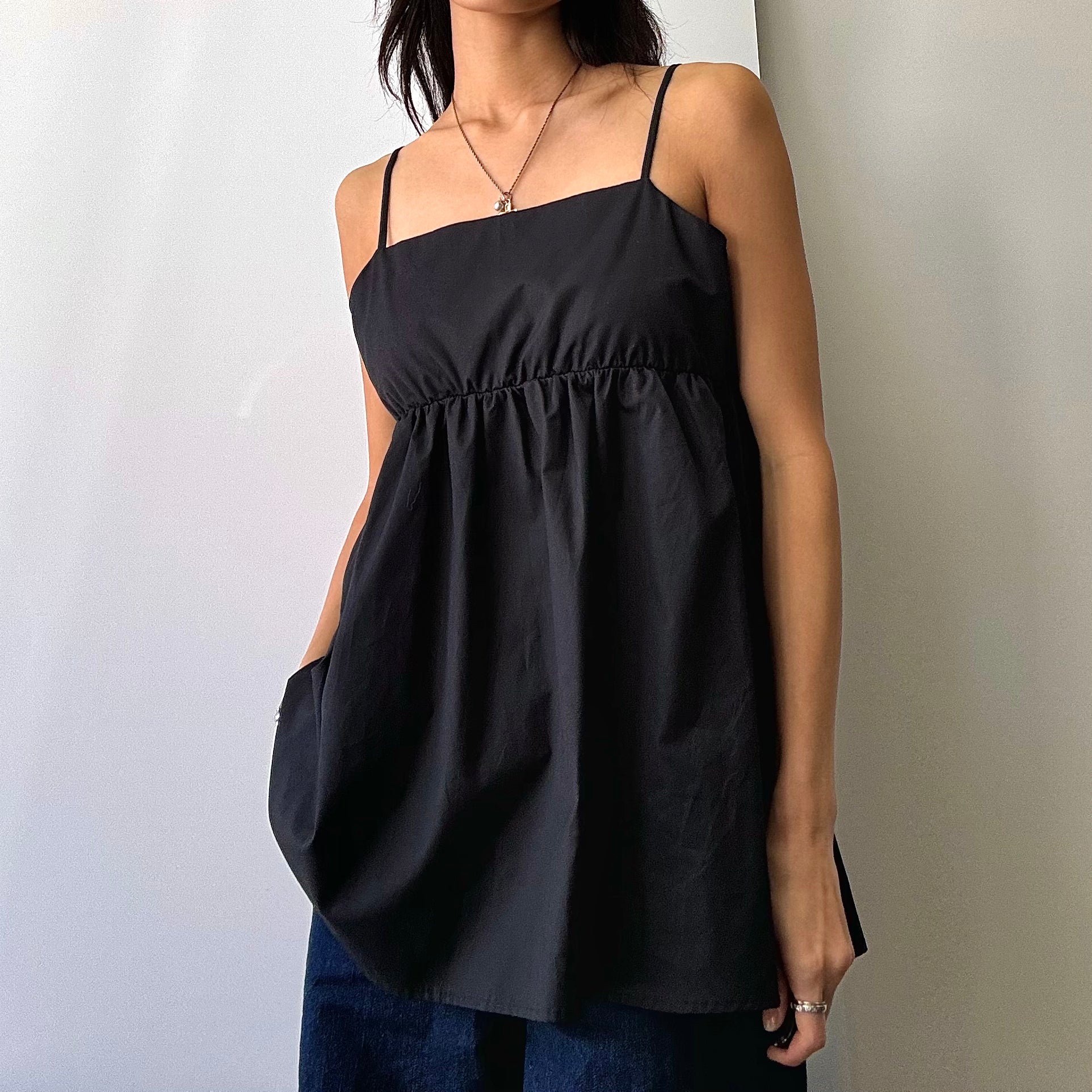 Poplin Babydoll Top - Black