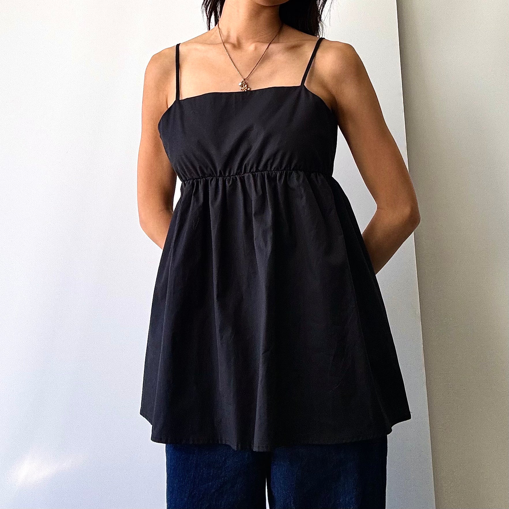 Poplin Babydoll Top - Black