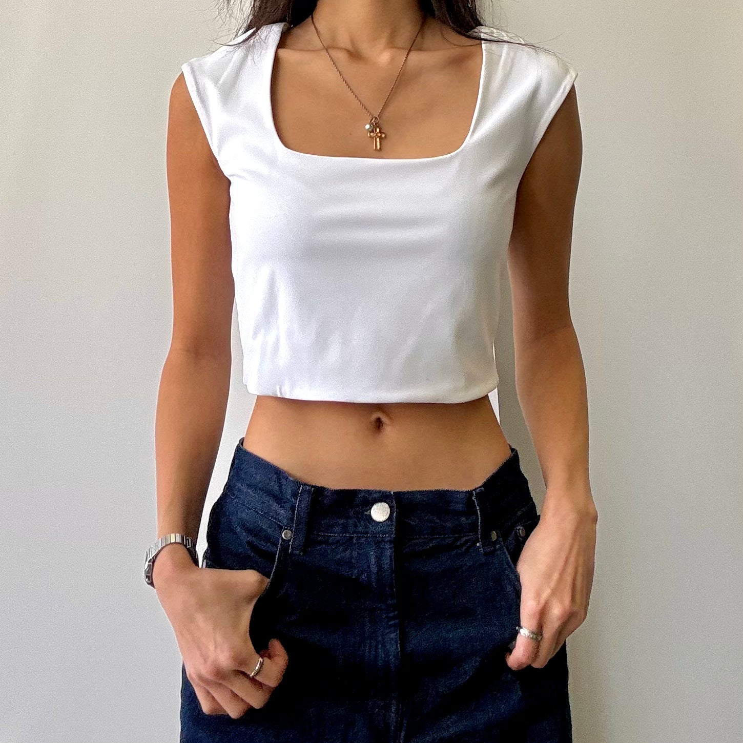 Square Neck Top - White