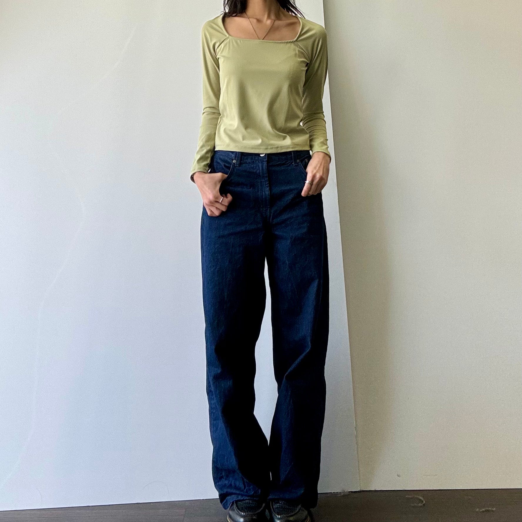 Square Neck Long Sleeve Top - Pistachio