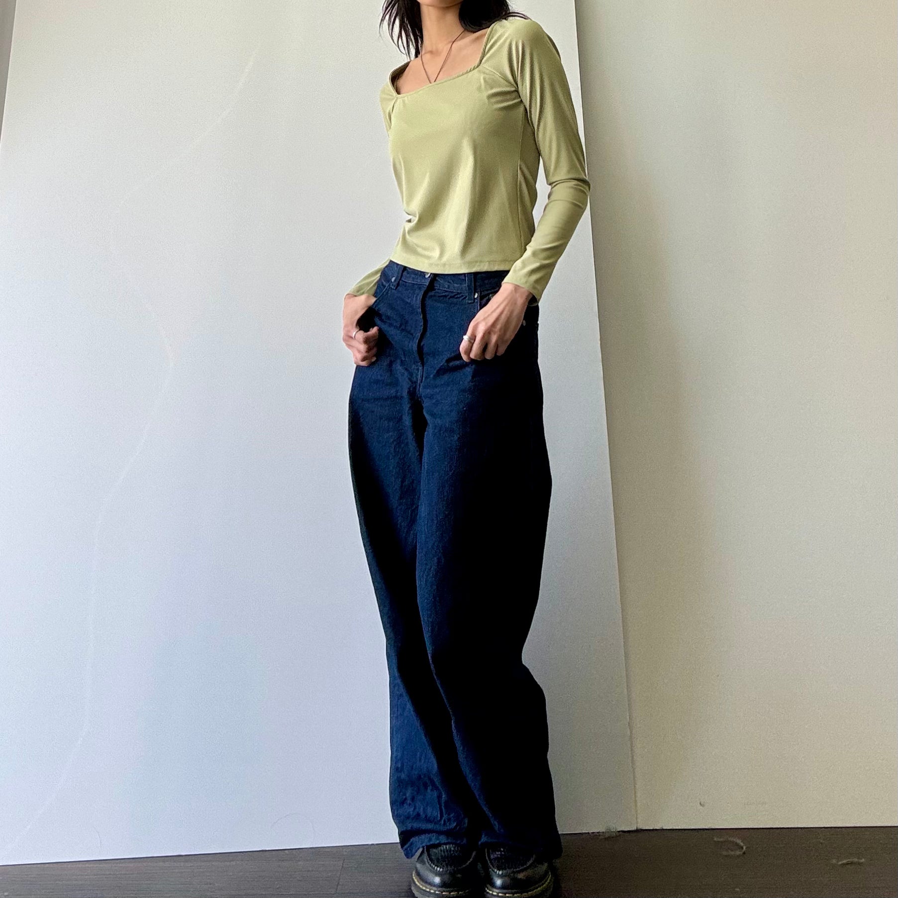 Square Neck Long Sleeve Top - Pistachio