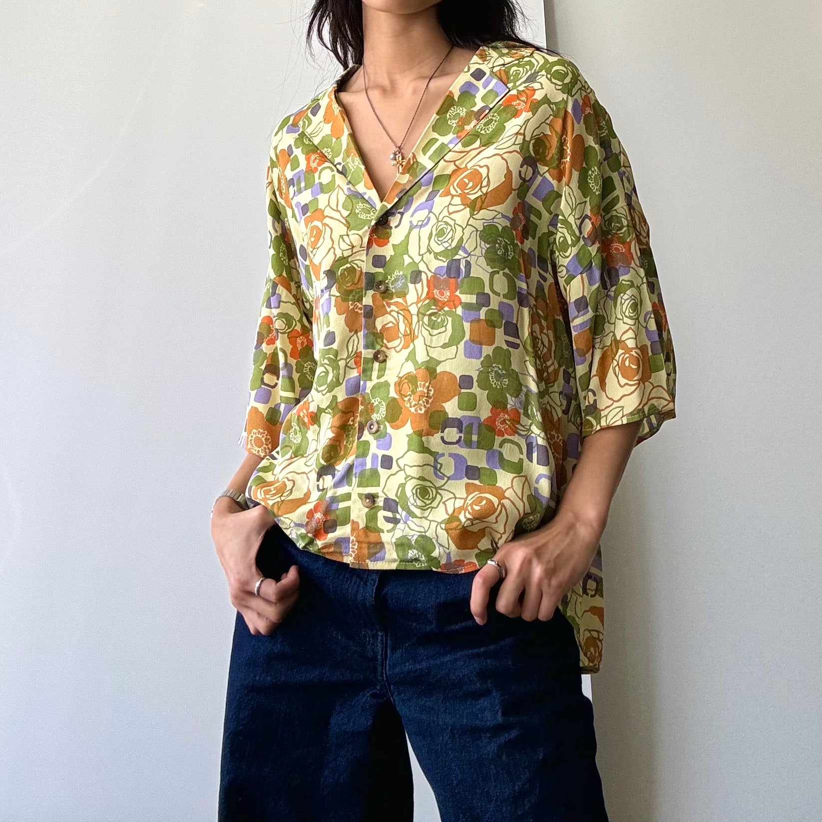 Floral Button Down Shirt - Mustard/Olive Multi