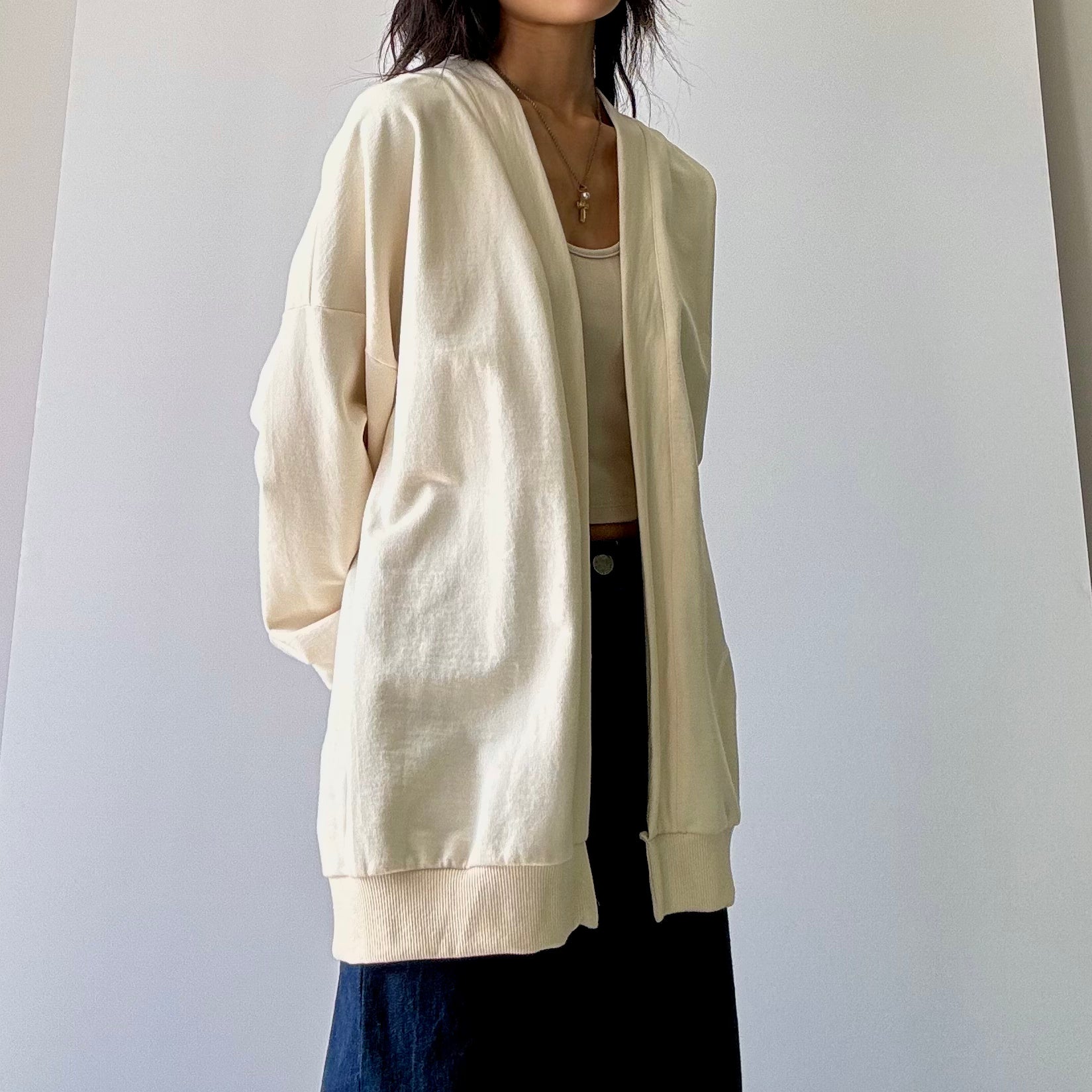 Easy Oversized French Terry Cardigan - Natural