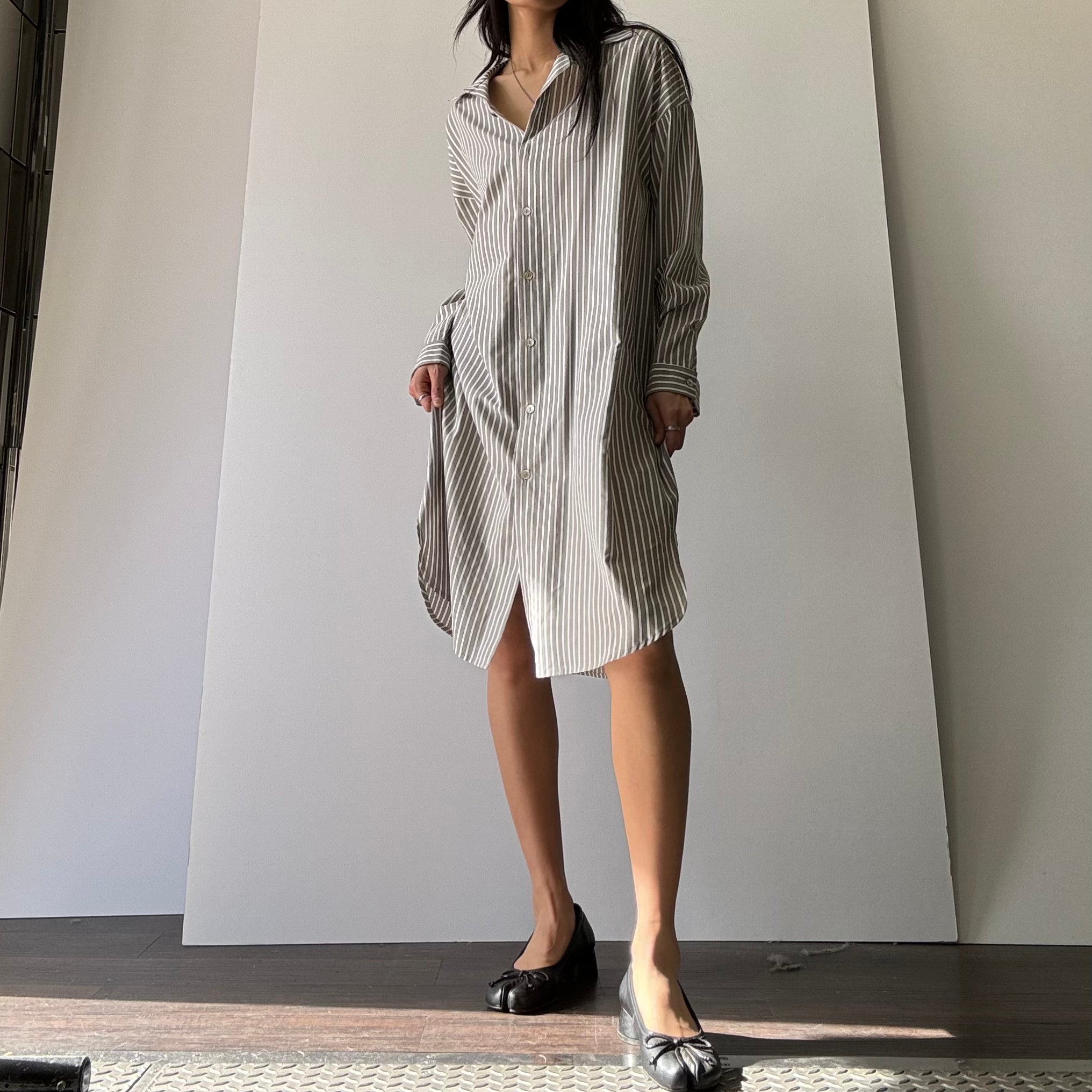 Poplin Button Down Dress - Olive/Ivory