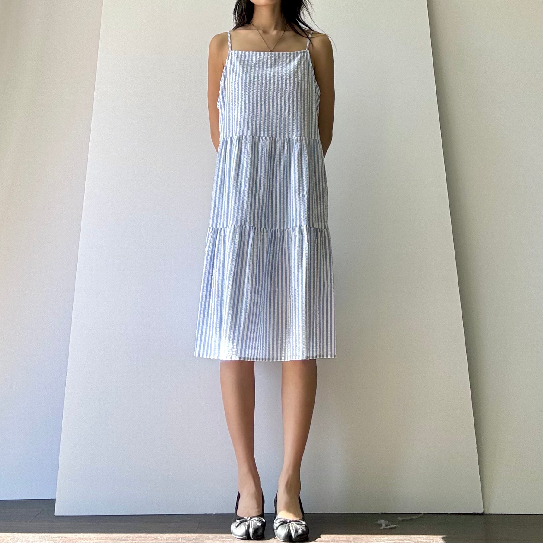 Striped Tiered Dress - Blue