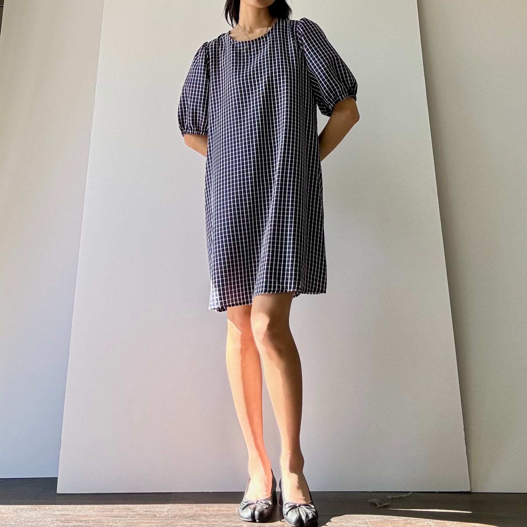 Gingham Midi Dress - Navy/White