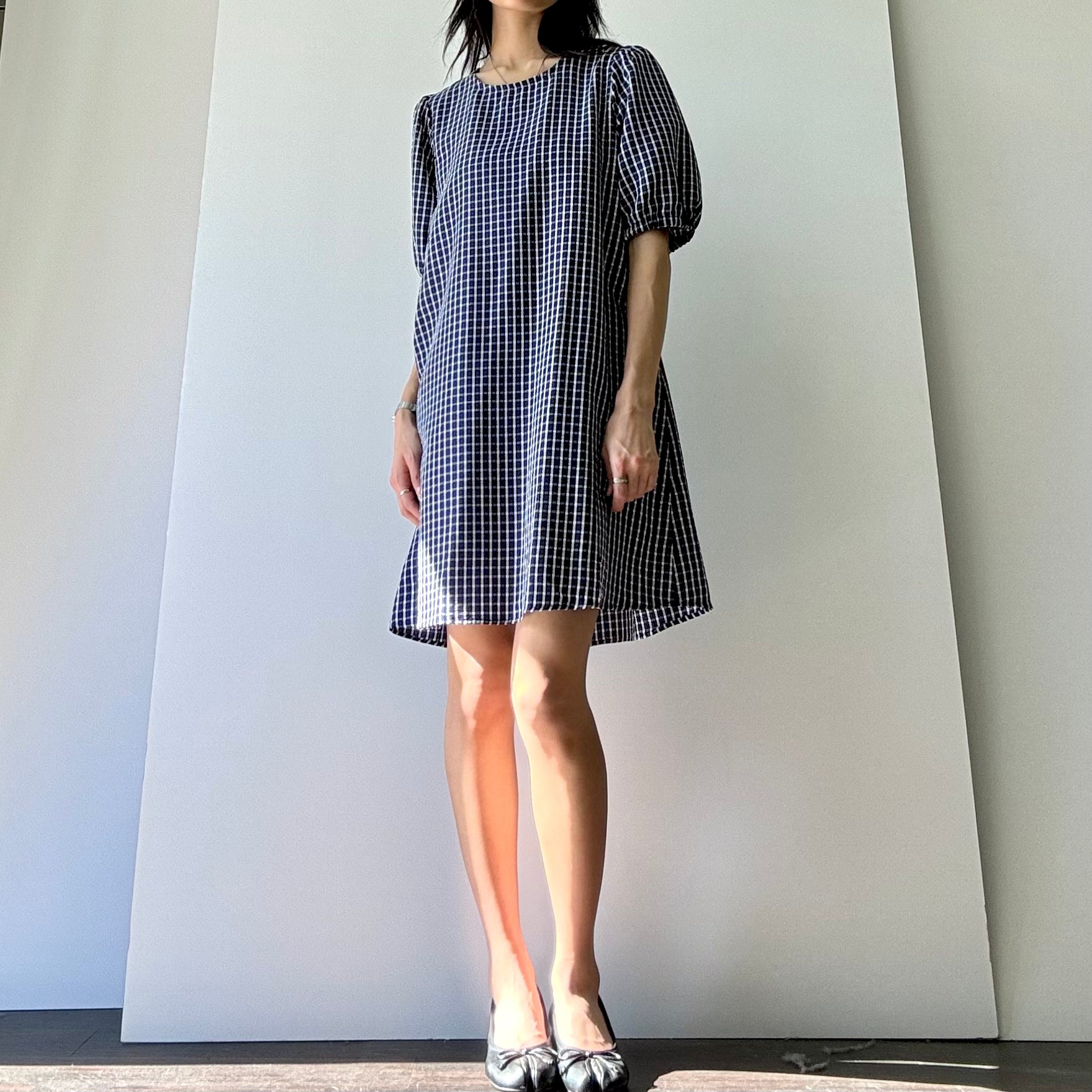 Gingham Midi Dress - Navy/White