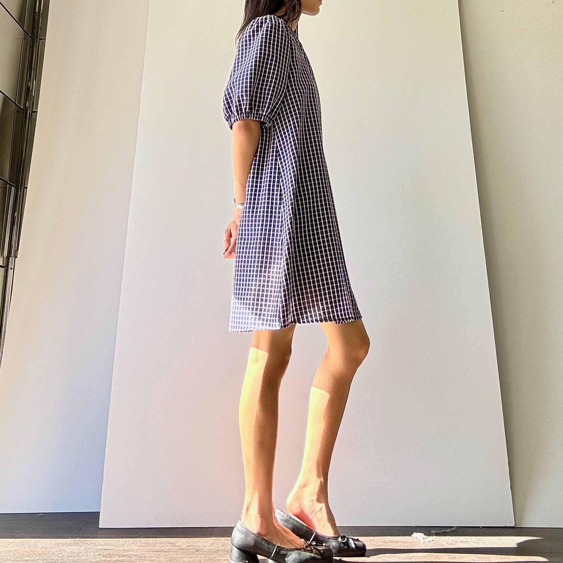 Gingham Midi Dress - Navy/White