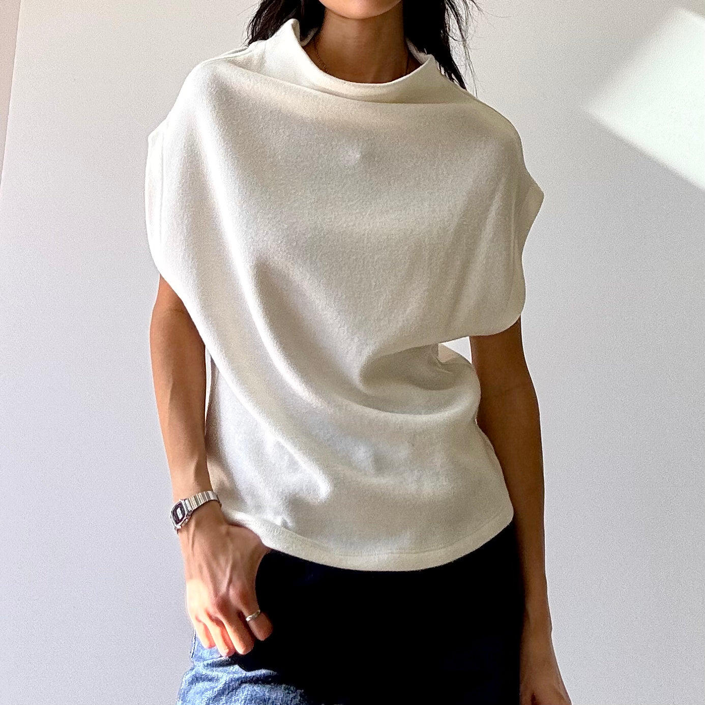 Faux Cashmere Mock Neck Top - Ivory