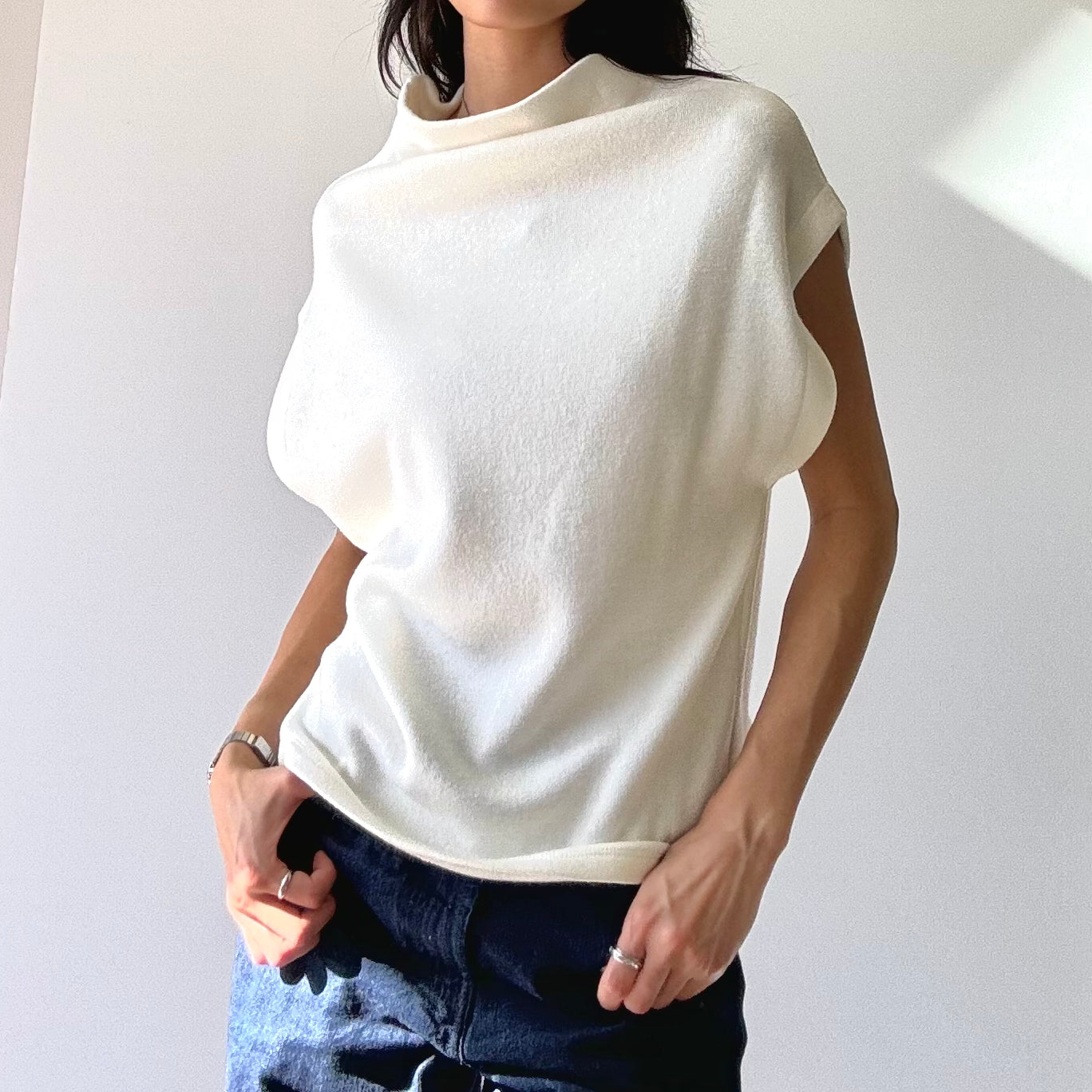 Faux Cashmere Mock Neck Top - Ivory