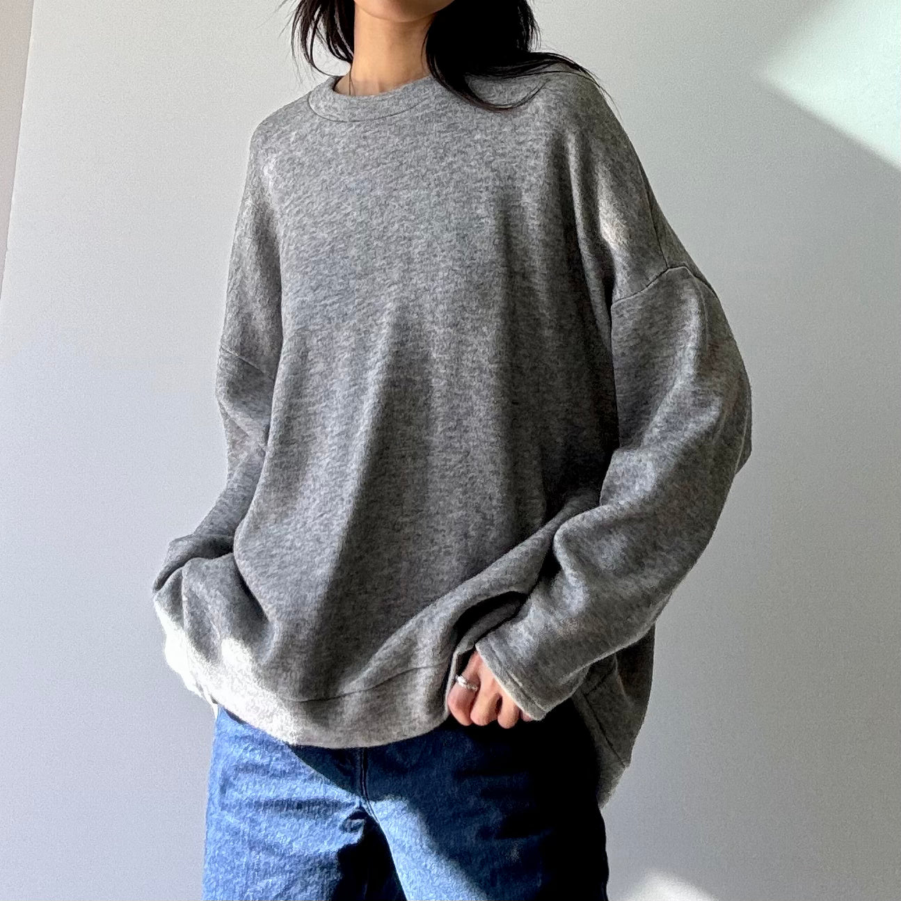 Oversized Faux Cashmere Crewneck Sweater - H Grey