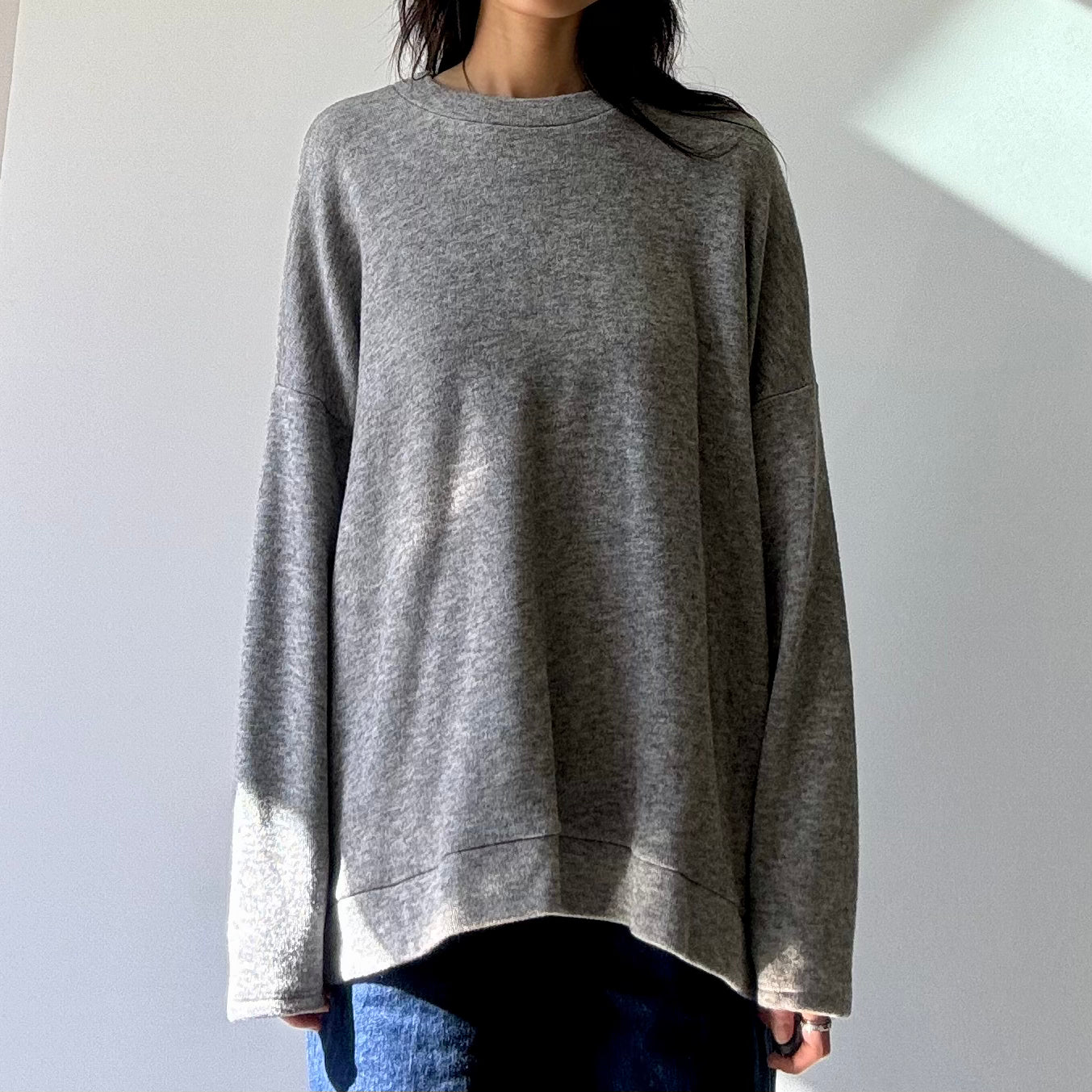 Oversized Faux Cashmere Crewneck Sweater - H Grey