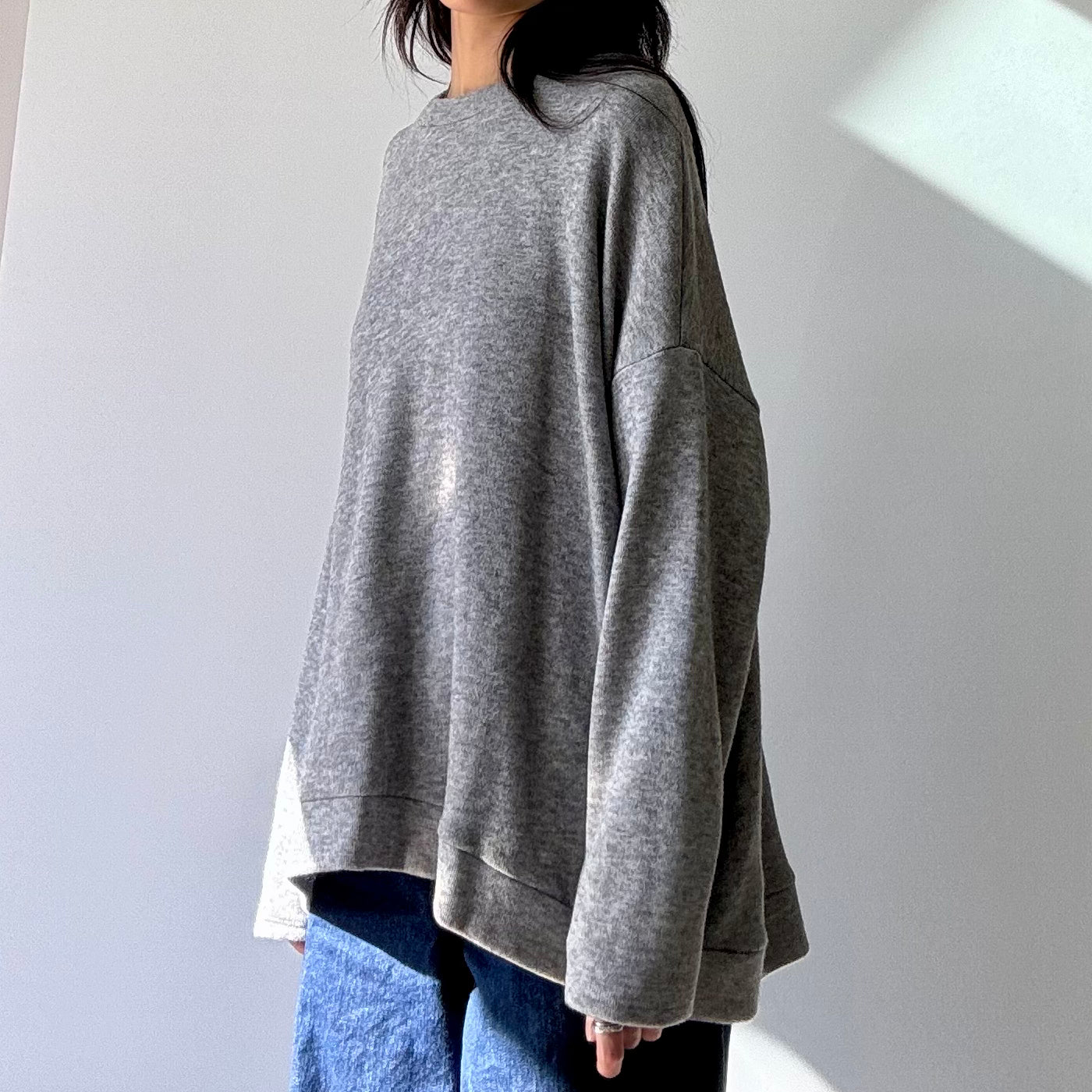 Oversized Faux Cashmere Crewneck Sweater - H Grey