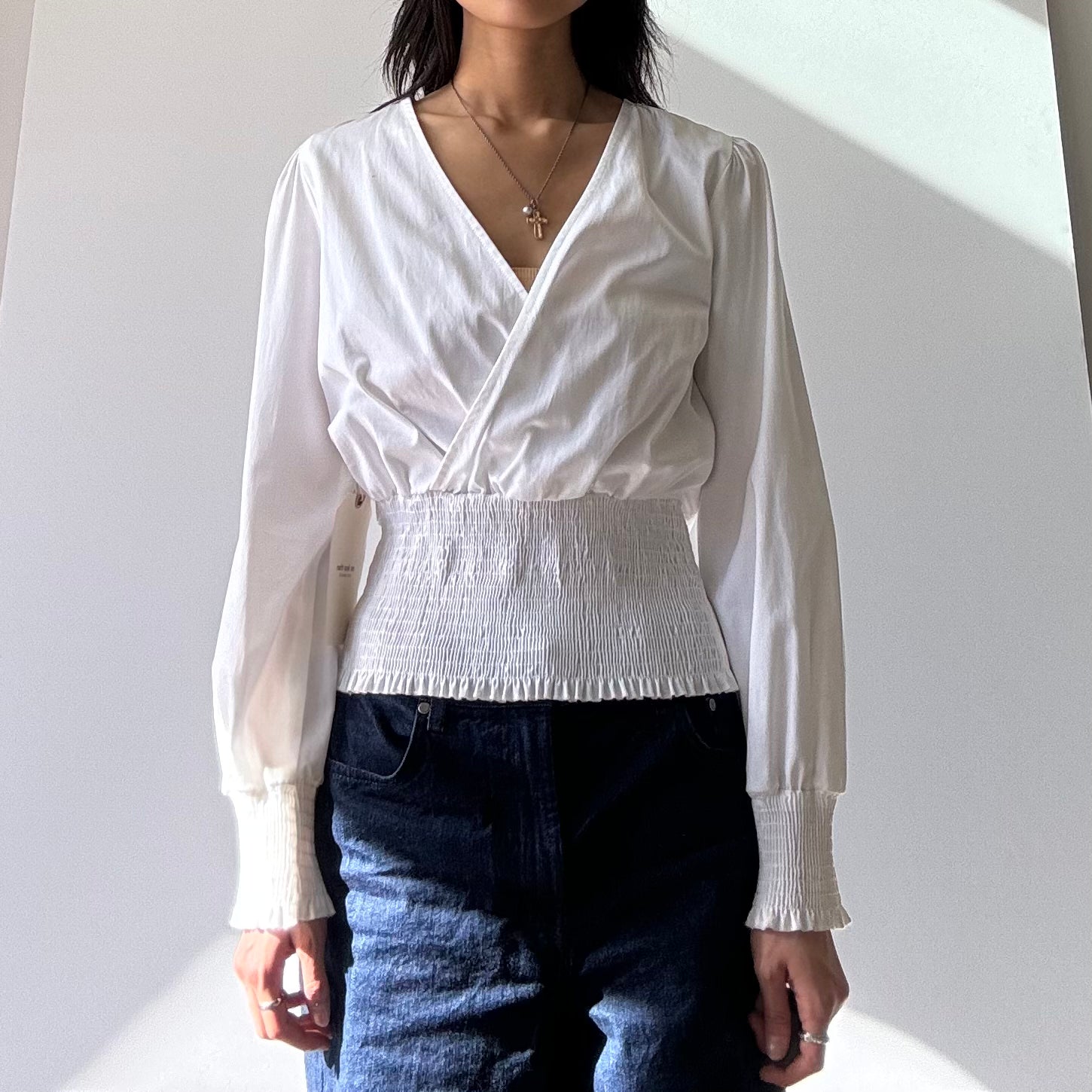 Crossover Poplin Blouse - White