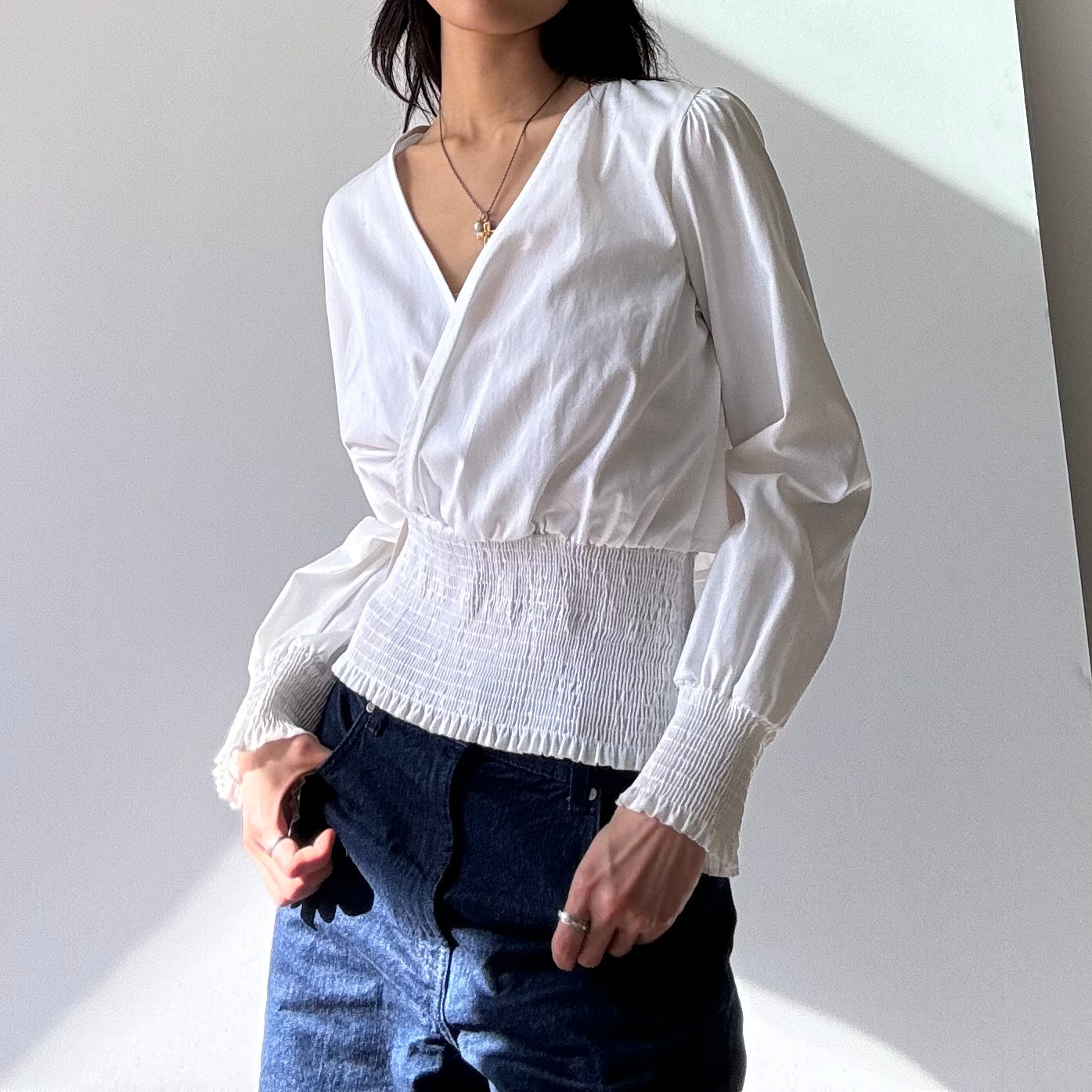 Crossover Poplin Blouse - White