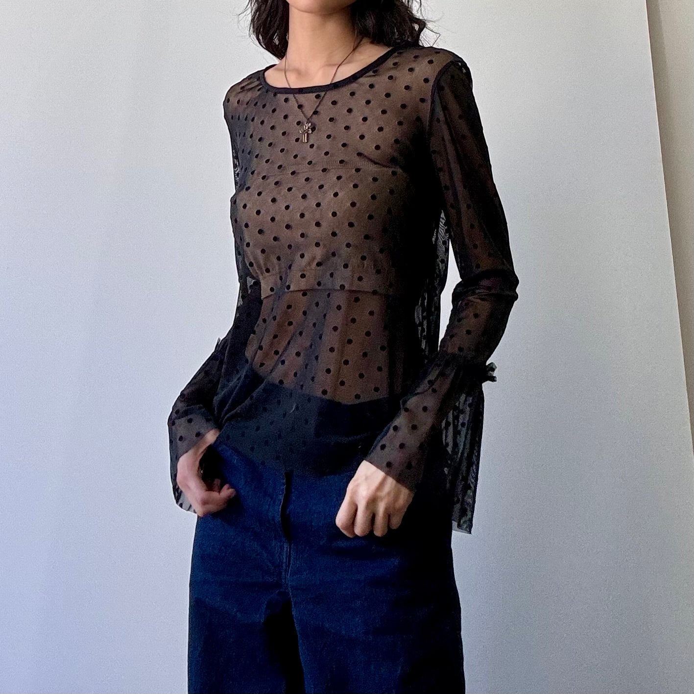 Mesh Dot Top - Black