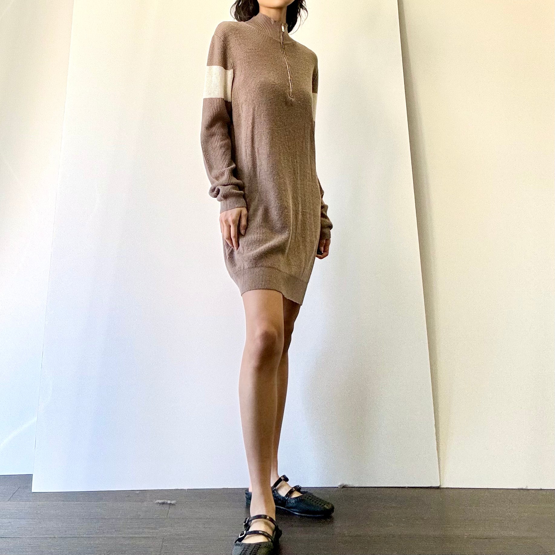 Mini Sweater Knit Dress - Khaki