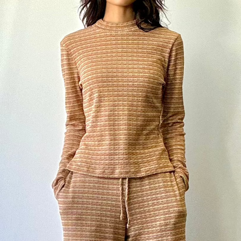 Striped Mockneck Top - Rust/Gold