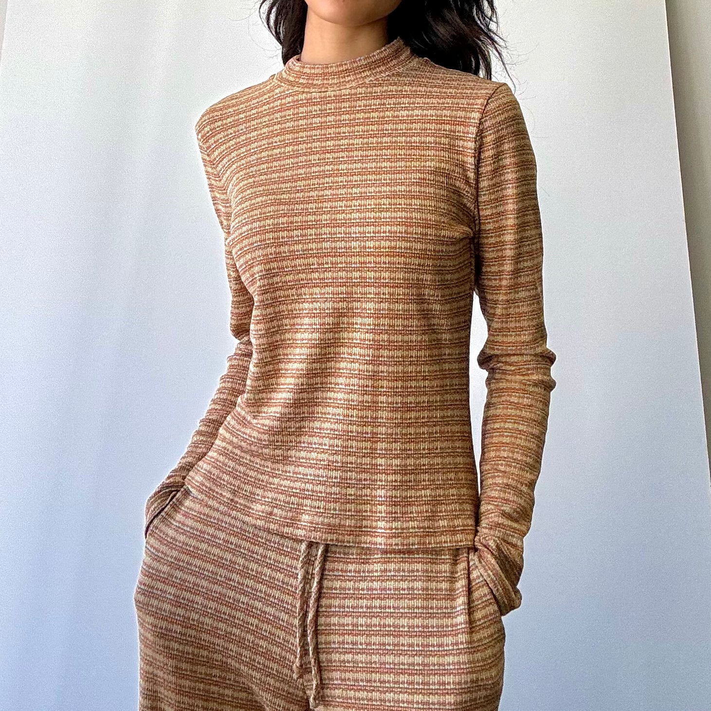 Striped Mockneck Top - Rust/Gold