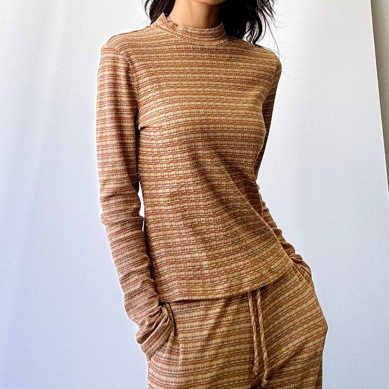 Striped Mockneck Top - Rust/Gold