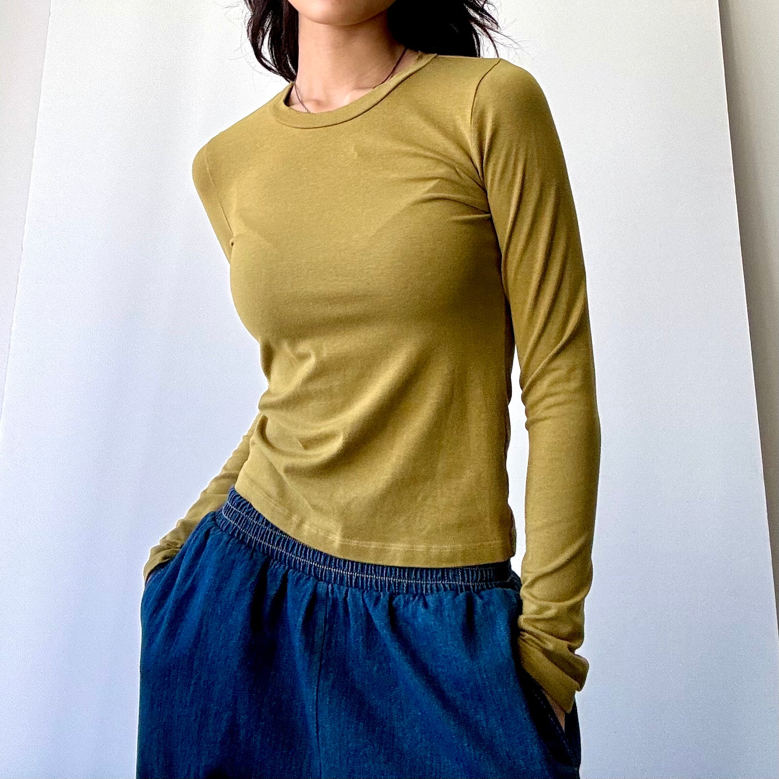 Hemp Cotton Jersey Spandex Regular Long Sleeve Tee - Acid Green