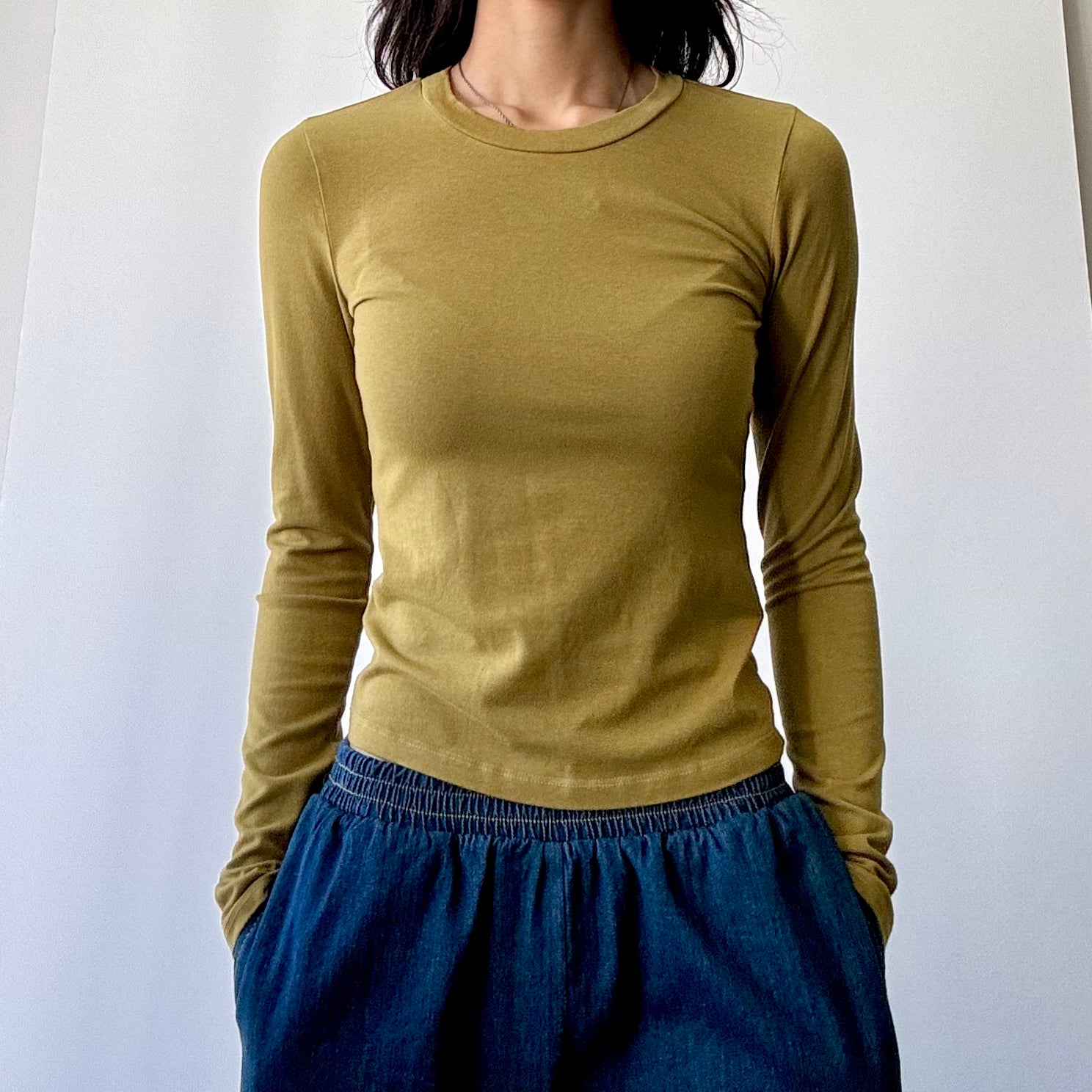 Hemp Cotton Jersey Spandex Regular Long Sleeve Tee - Acid Green