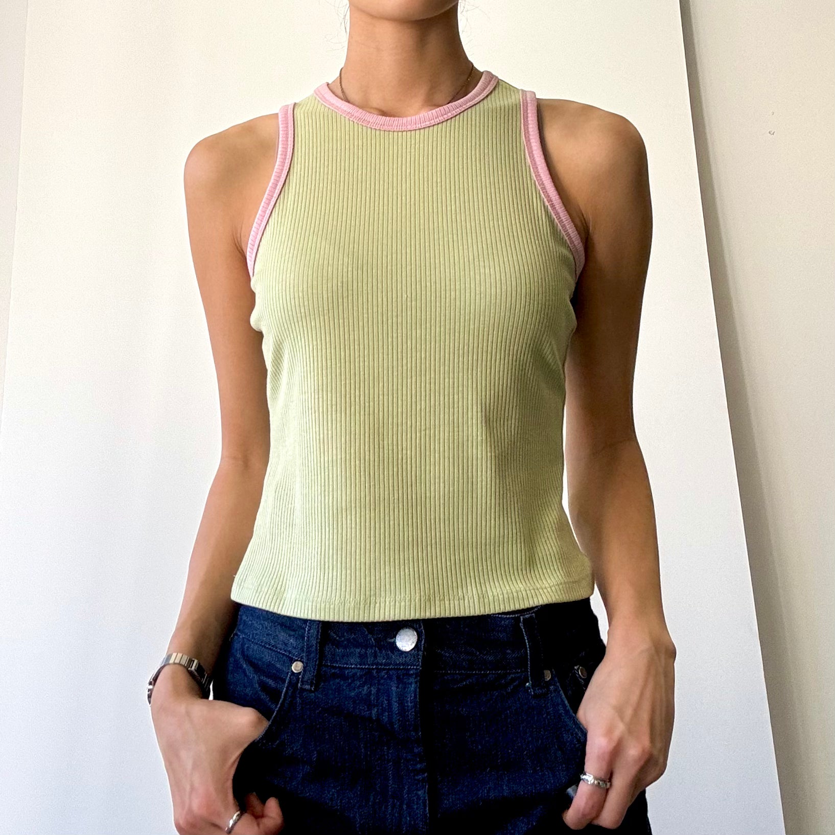 Melly Contrast Tank - Pear Sage/Petal Pink