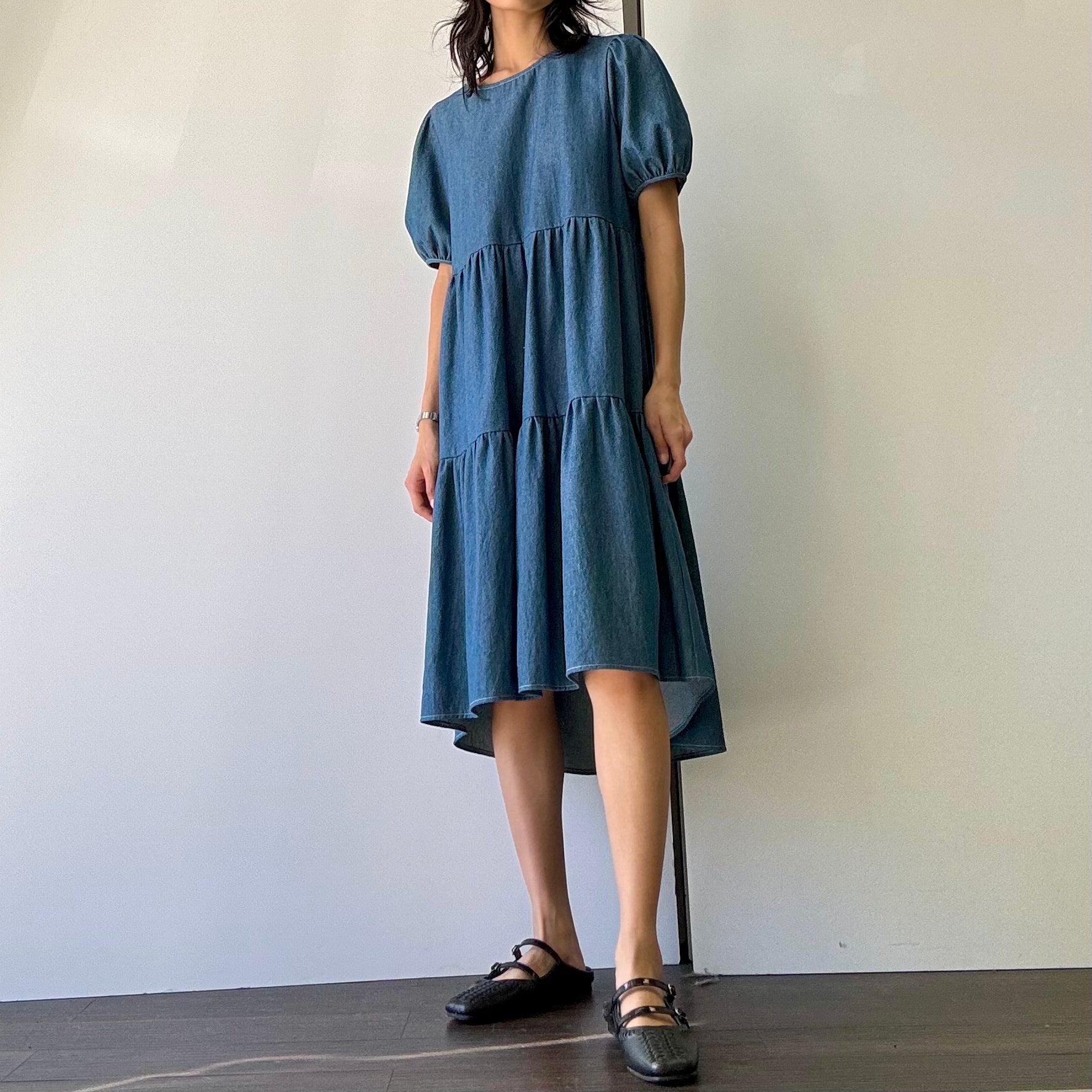 Denim Tiered Dress - Medium Wash